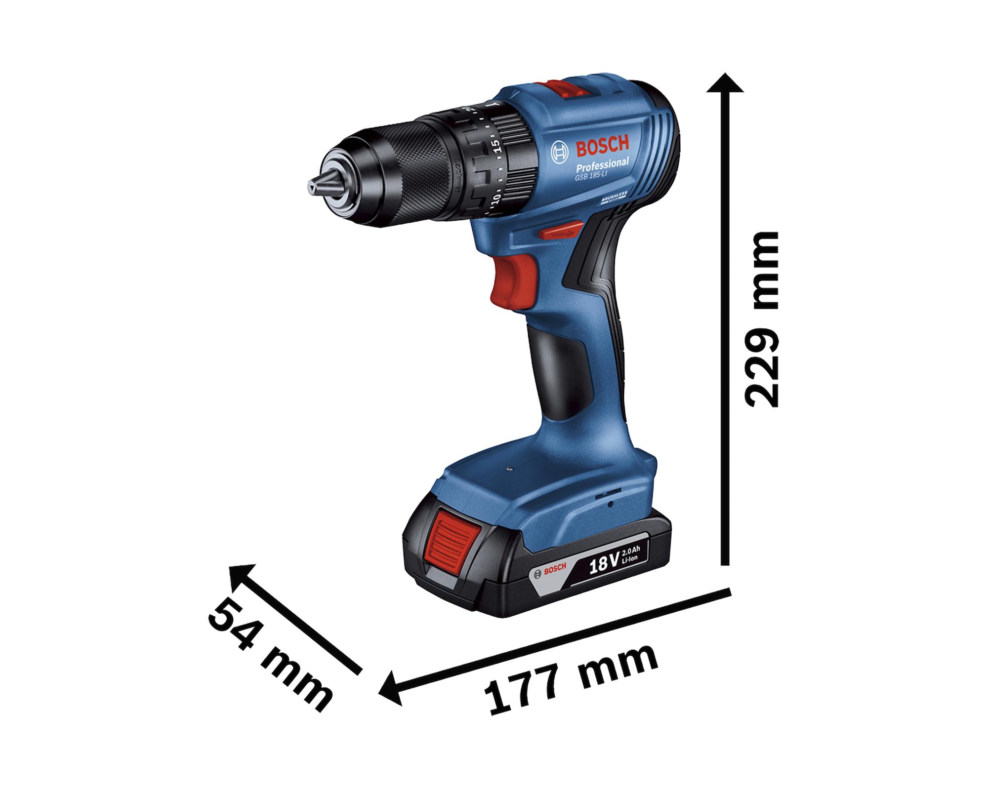 Taladro percutor 2A 18V 13mm GSB 185-LI + batería + maletín-5