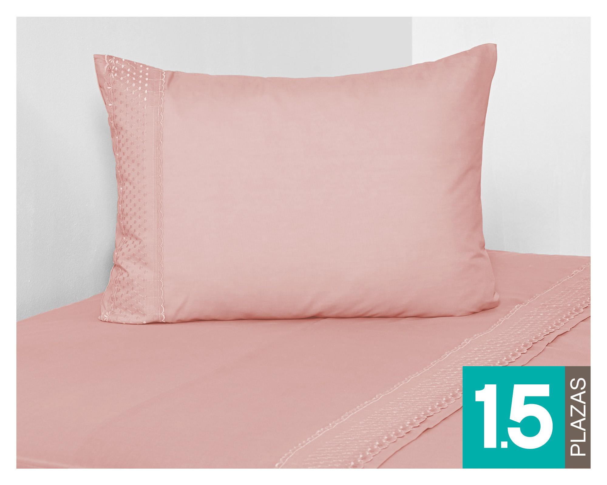 Juego de sábanas 1.5 plazas 144 hilos Rosa rosado-0