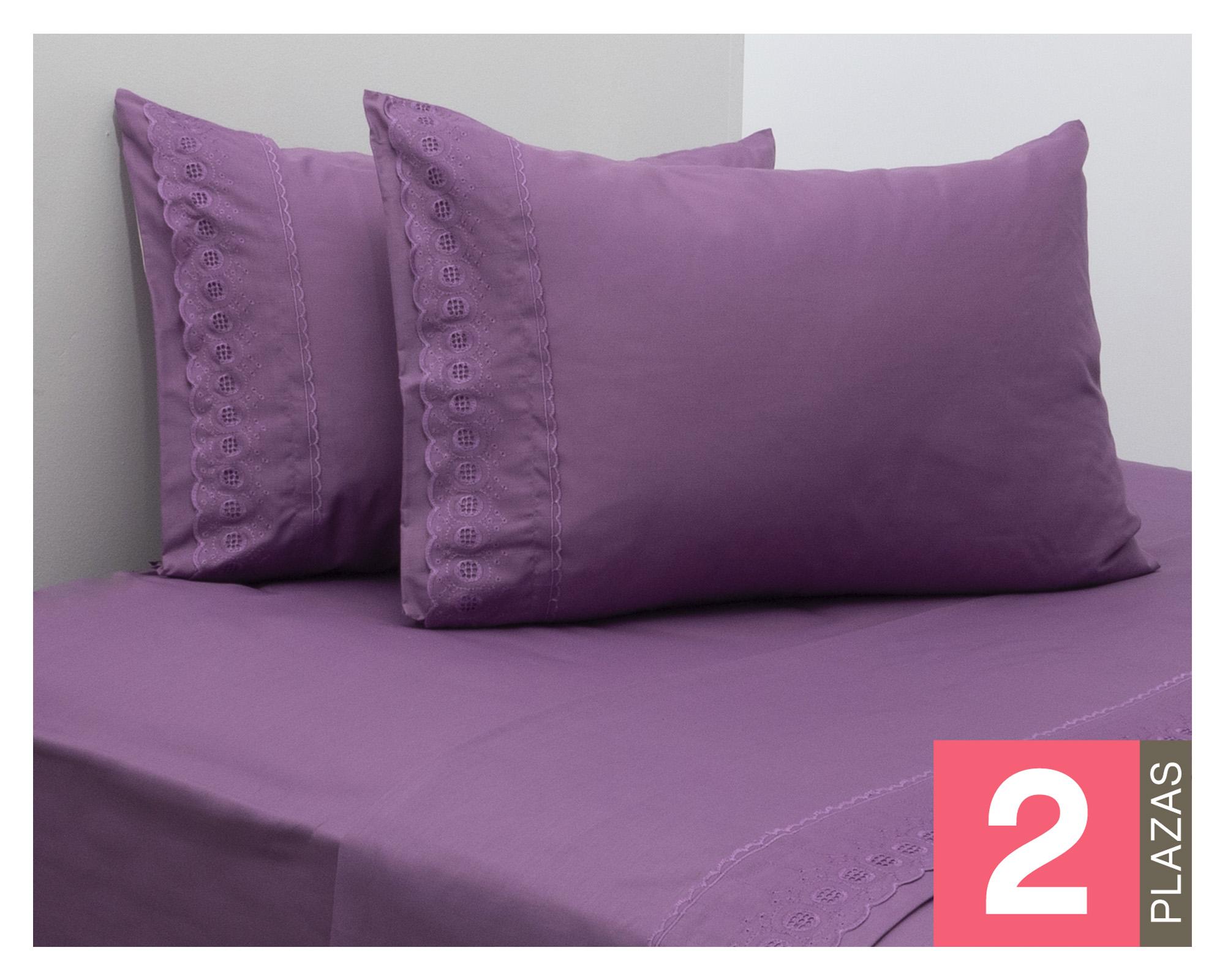 Juego de sábanas 2 plazas 144 hilos Lila morado-0