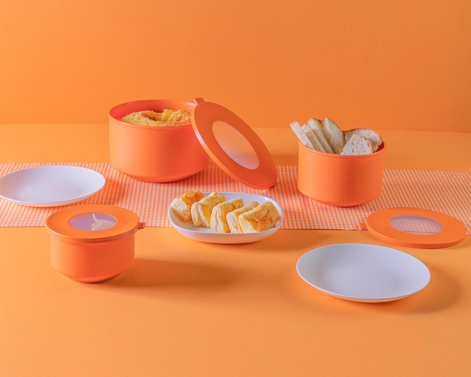 Pote hermètico redondo 3 unidades Hoop naranjo-2