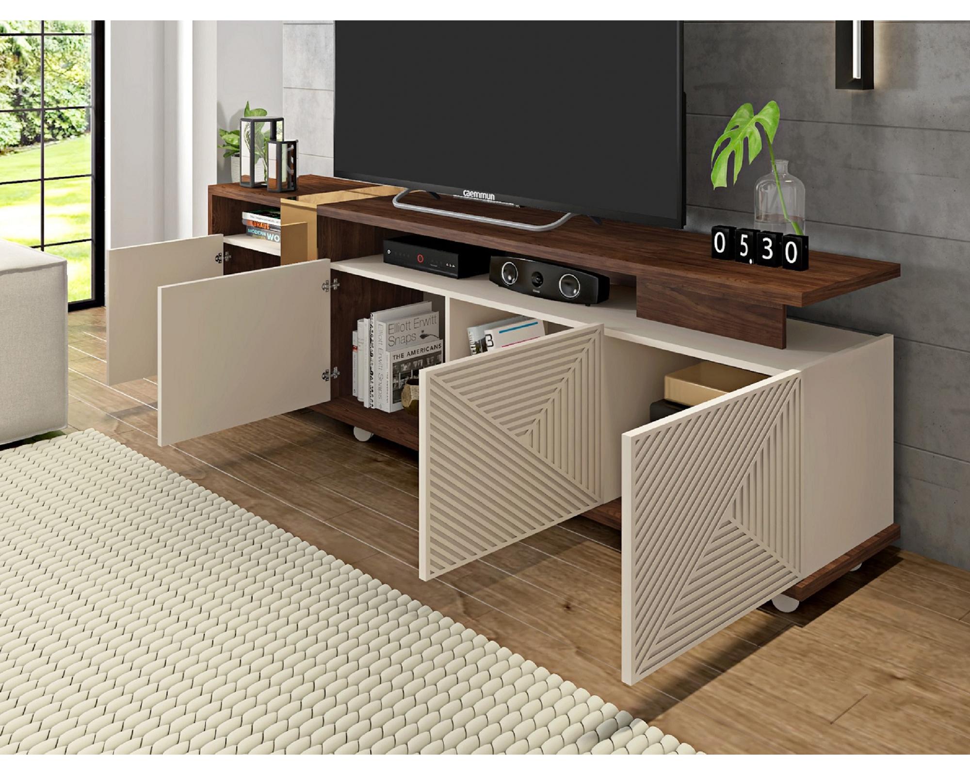 Rack TV 75" Columbus off white castaño-4