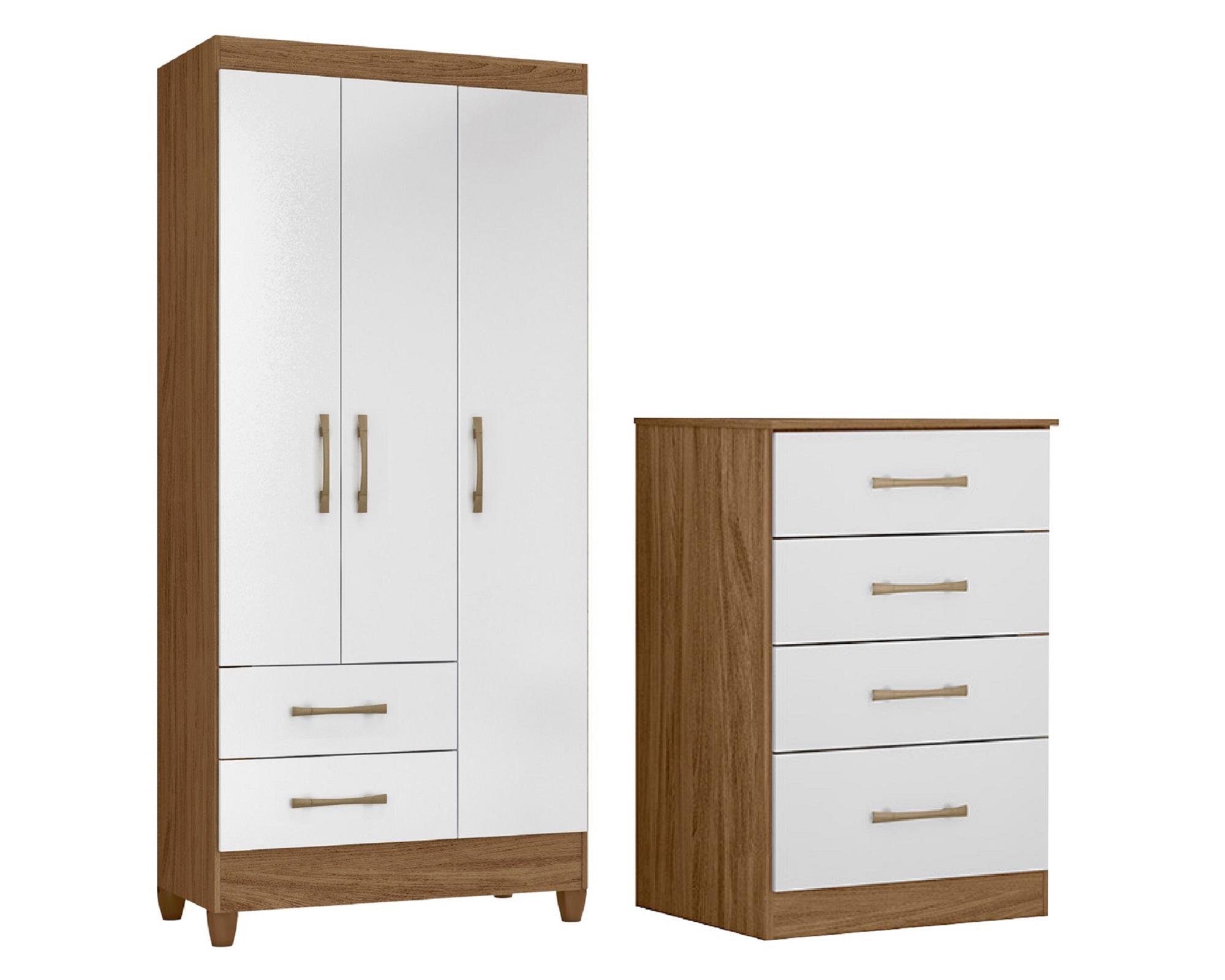 Closet 3 puertas + Cómoda 4 cajones Natural blanco-0