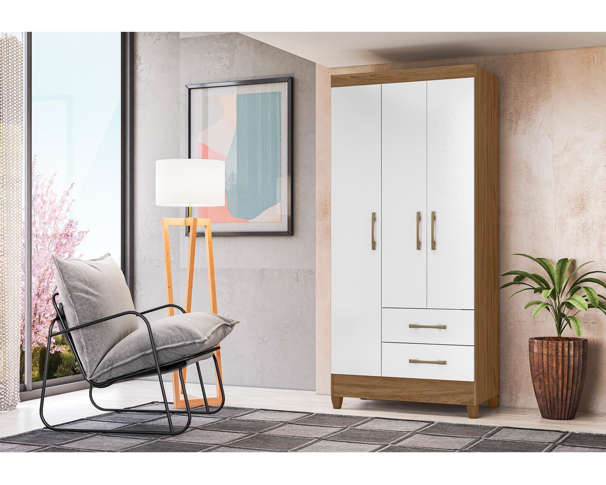 Closet 3 puertas + Cómoda 4 cajones Natural blanco-4