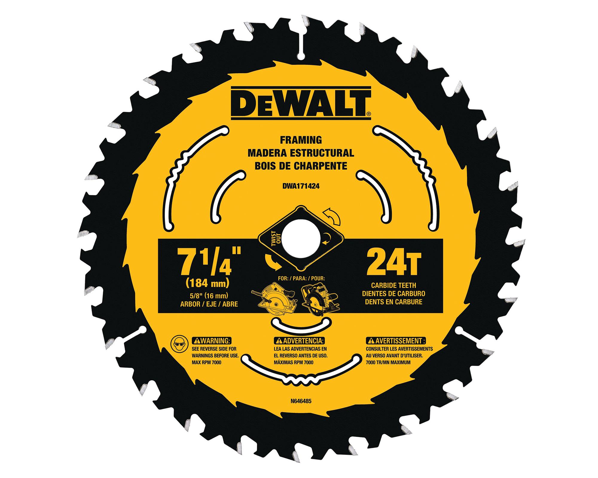 Disco sierra 7-1/4" 24T eje 5/8" DWA171424-0