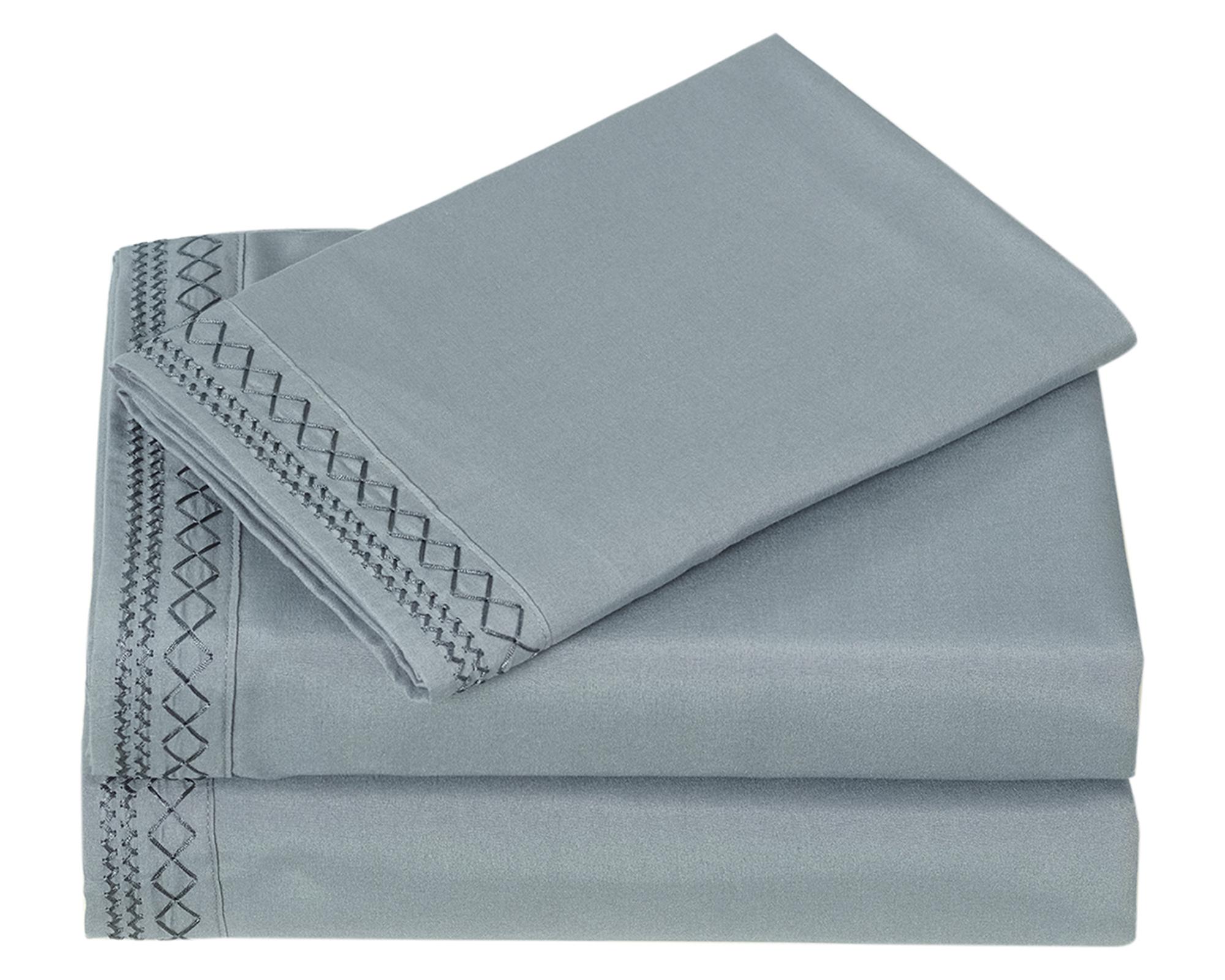 Juego de sábanas 1.5 plazas microfibra Broderie gris-2