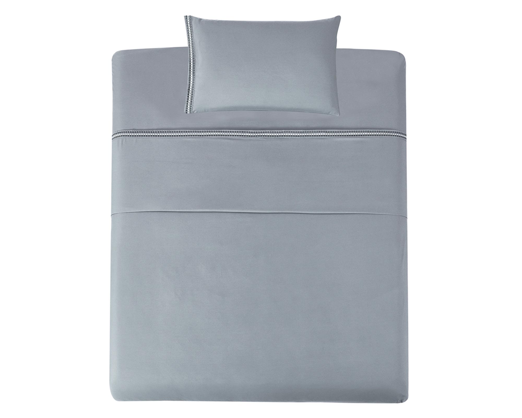 Juego de sábanas 1.5 plazas microfibra Bordada gris-1