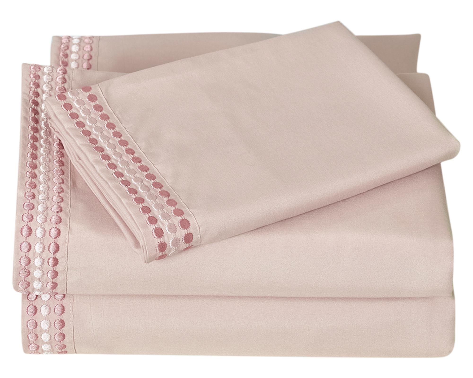 Juego de sábanas 1.5 plazas microfibra Bordada rosa-2