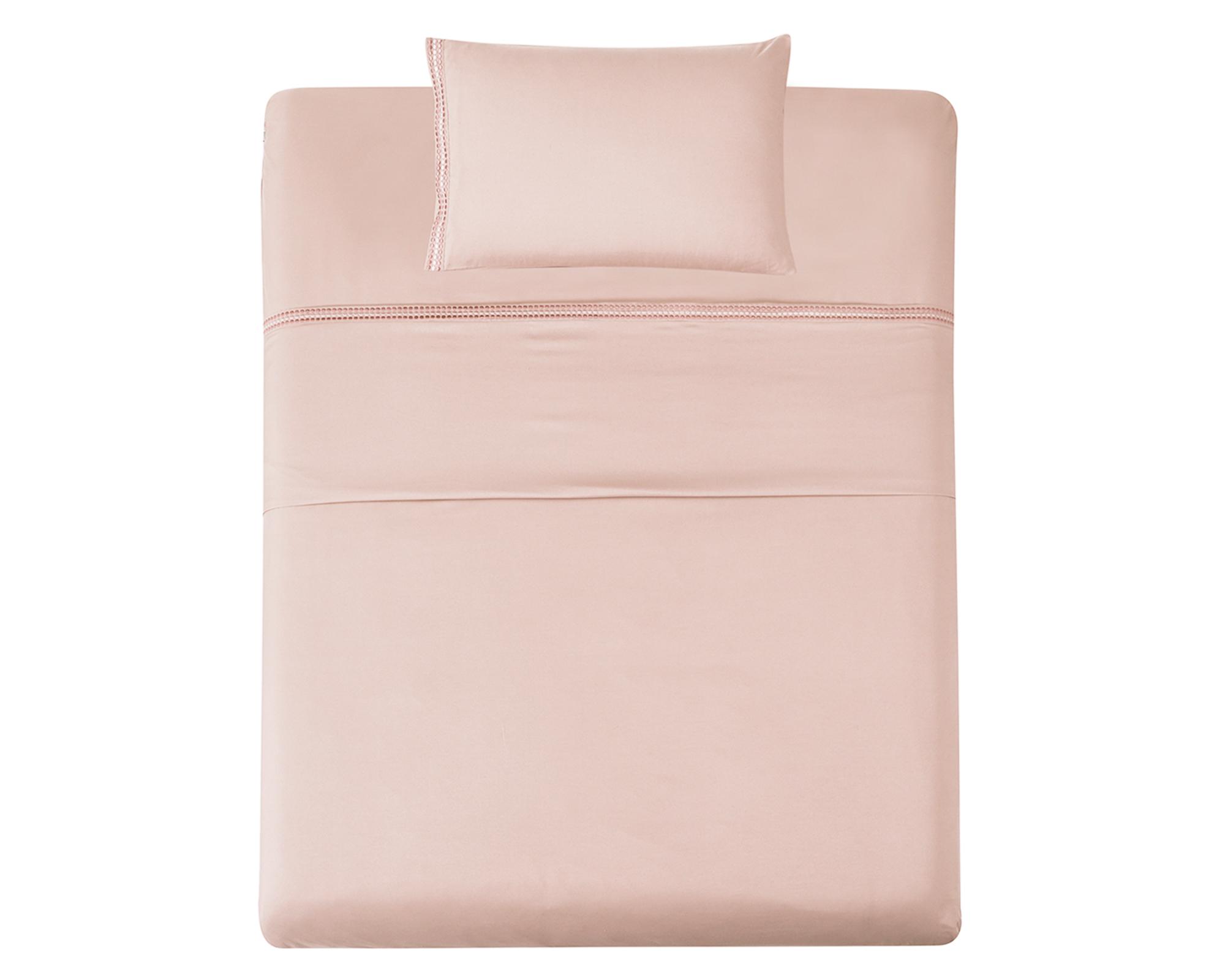 Juego de sábanas 1.5 plazas microfibra Bordada rosa-1