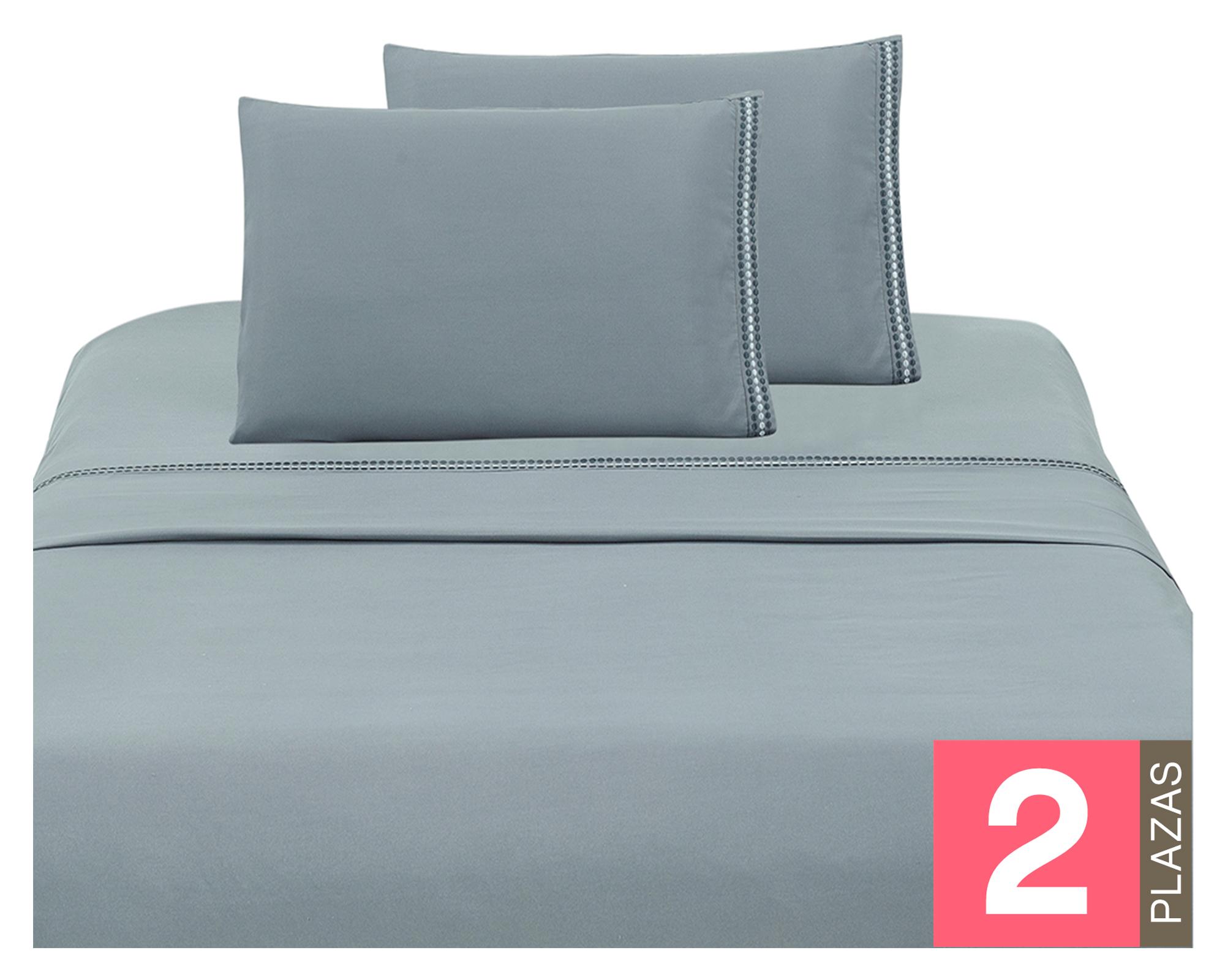Juego de sábanas 2 plazas microfibra Bordada gris-0