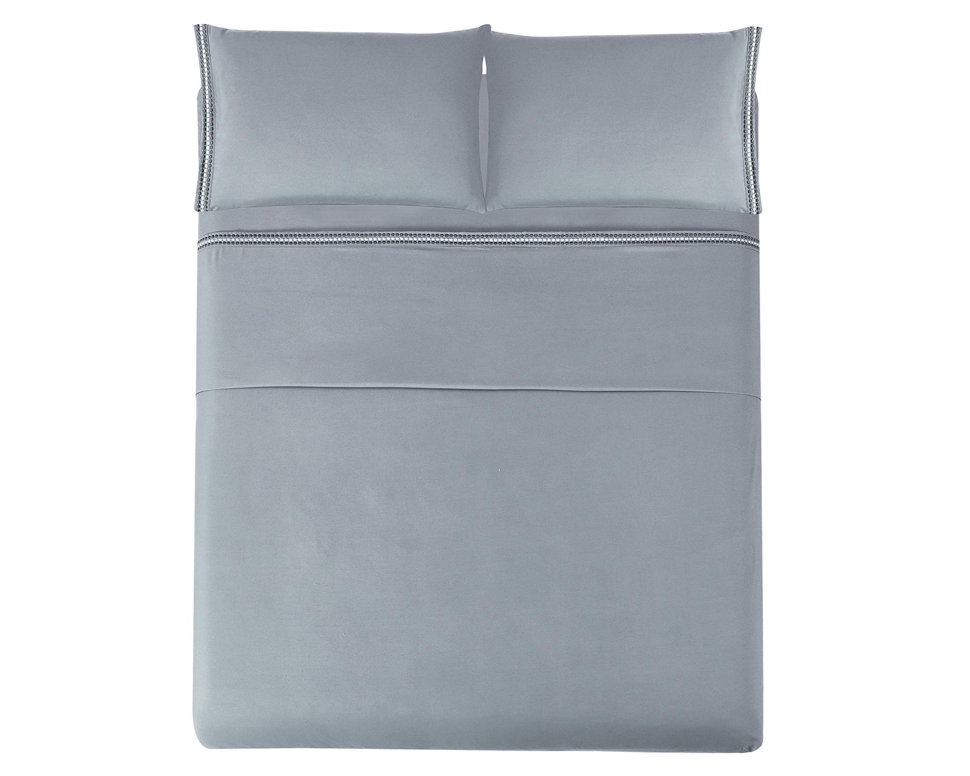 Juego de sábanas 2 plazas microfibra Bordada gris-1