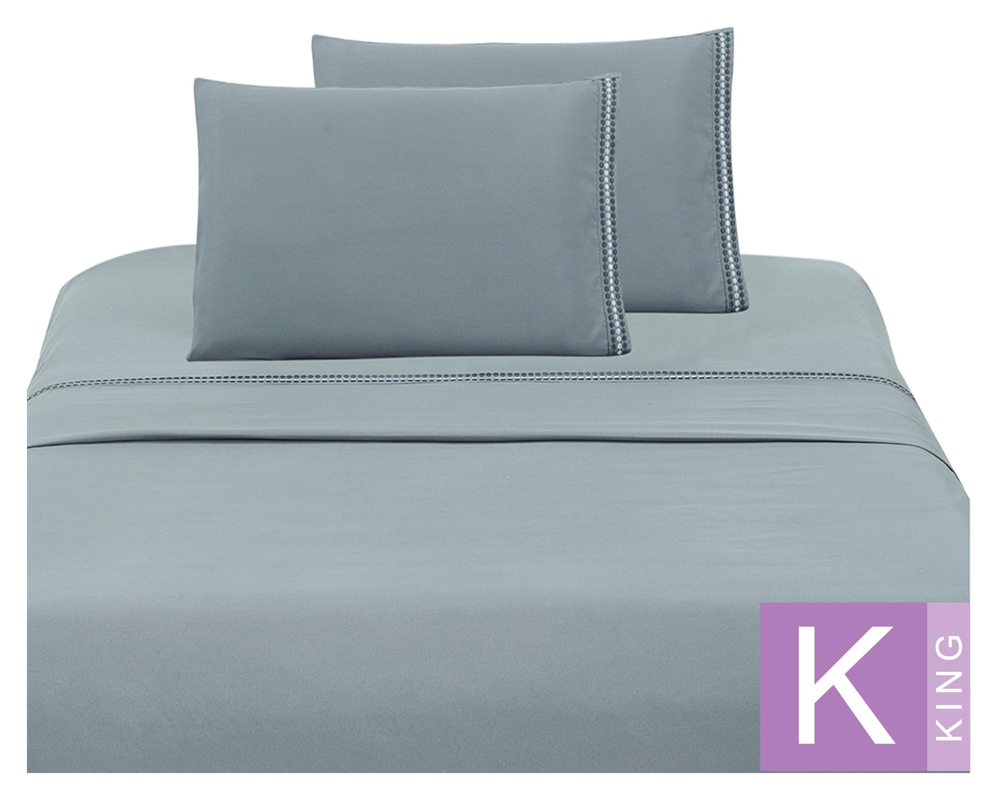 Juego de sábanas King microfibra Bordada gris-0