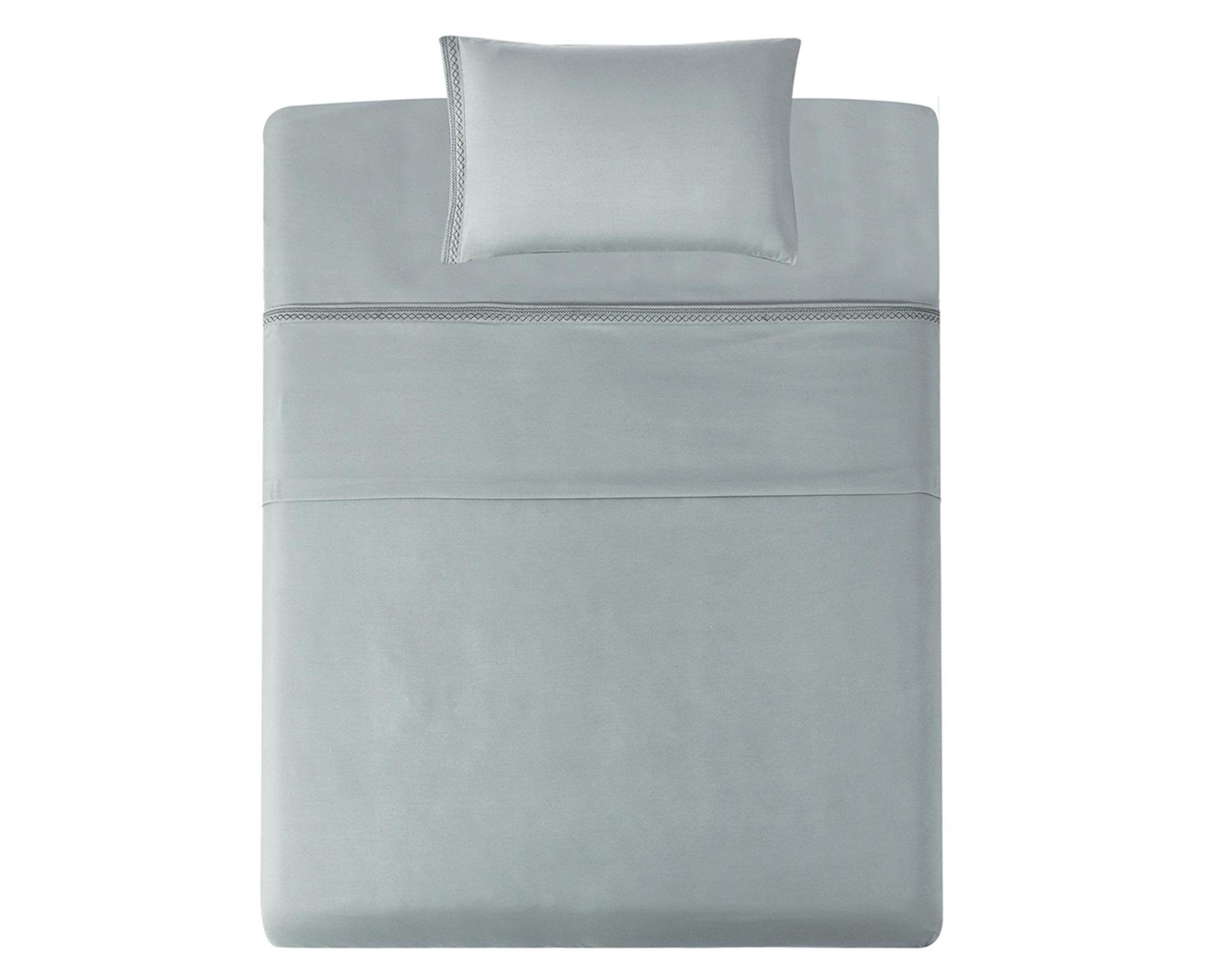 Juego de sábanas 1 plaza microfibra Broderie gris-1