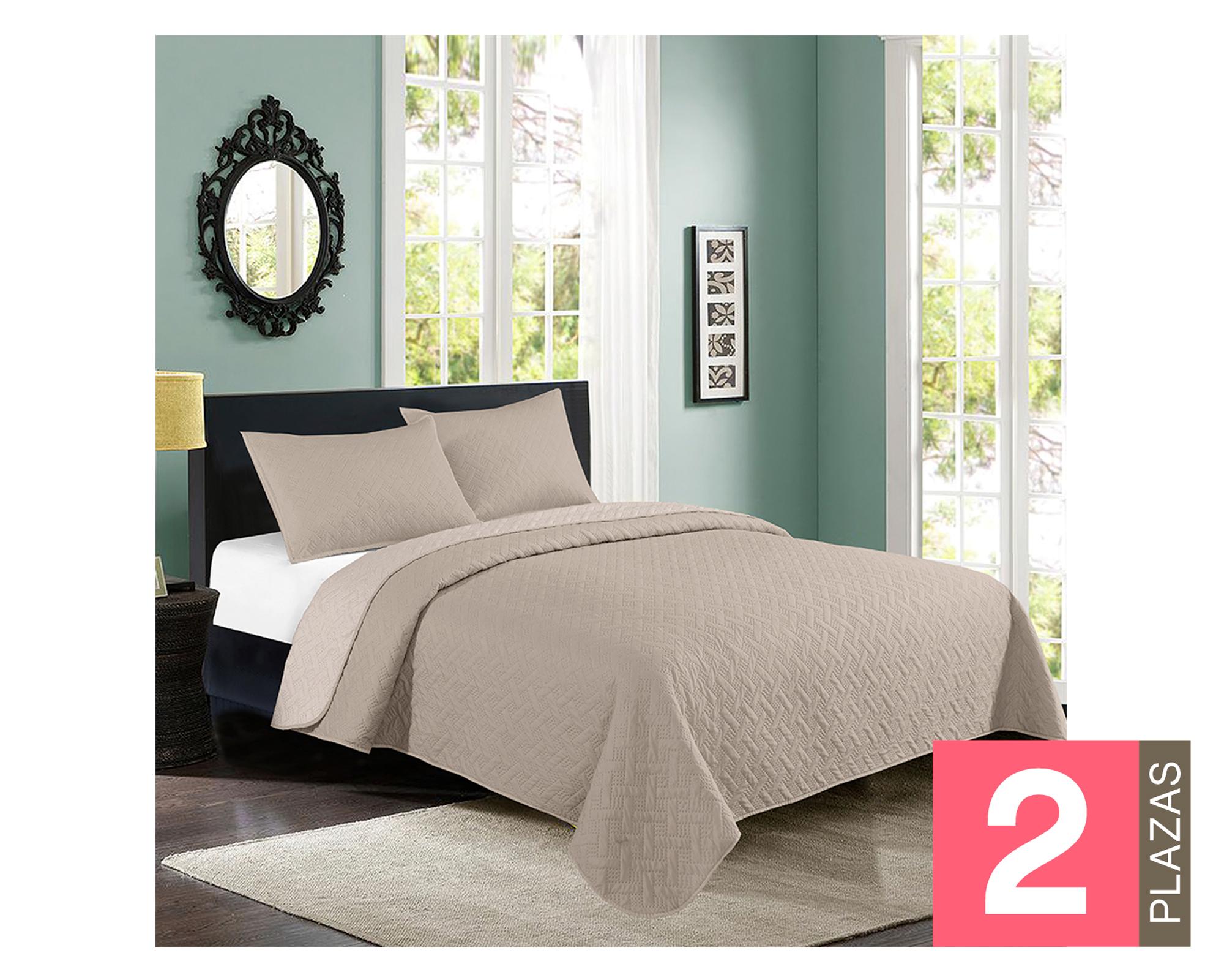 Quilt 2 plazas bicolor beige/brown-0
