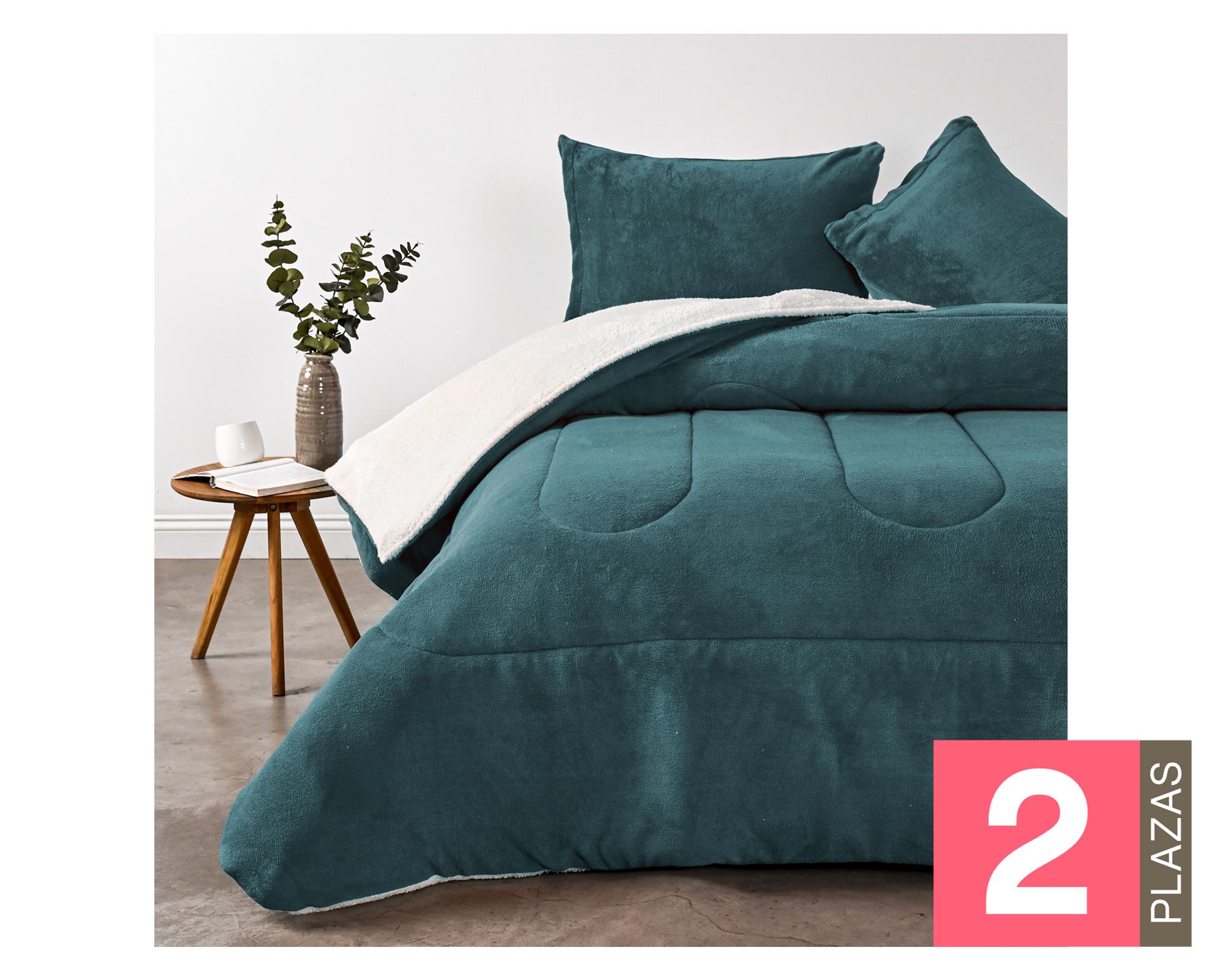 Plumón sherpa 2 plazas Liso Turquesa-0