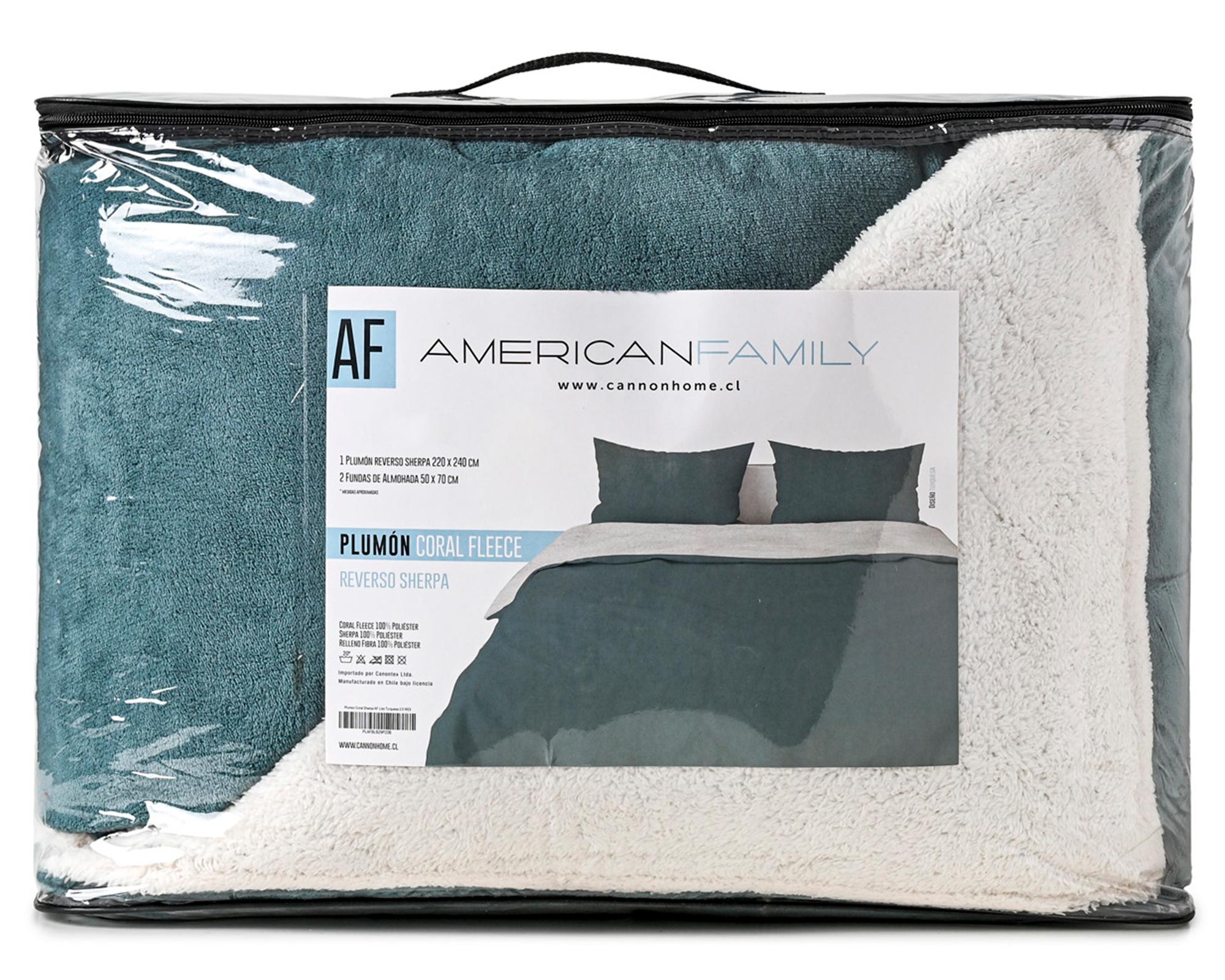 Plumón sherpa 2 plazas Liso Turquesa-2