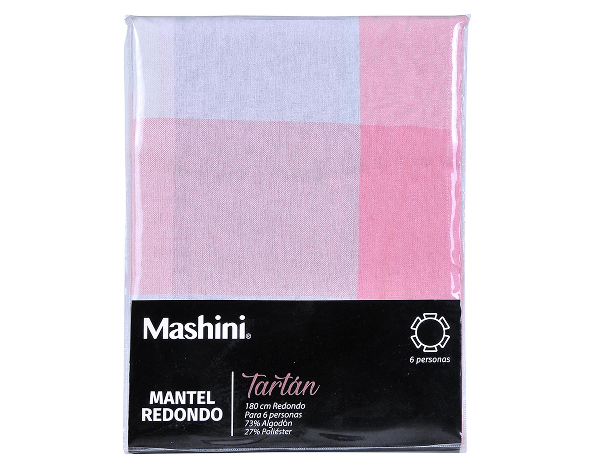 Mantel redondo 180x180 cm Tartan rosado-2