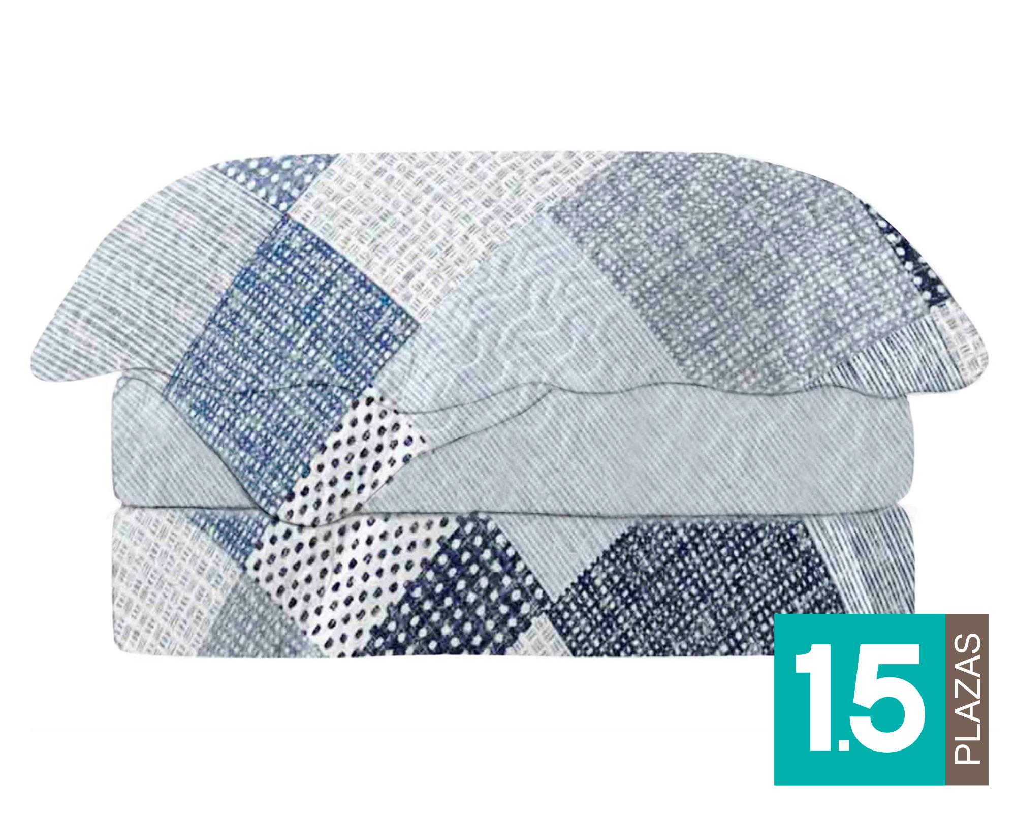 Quilt reversible 1.5 plaza Patchwork azul-0