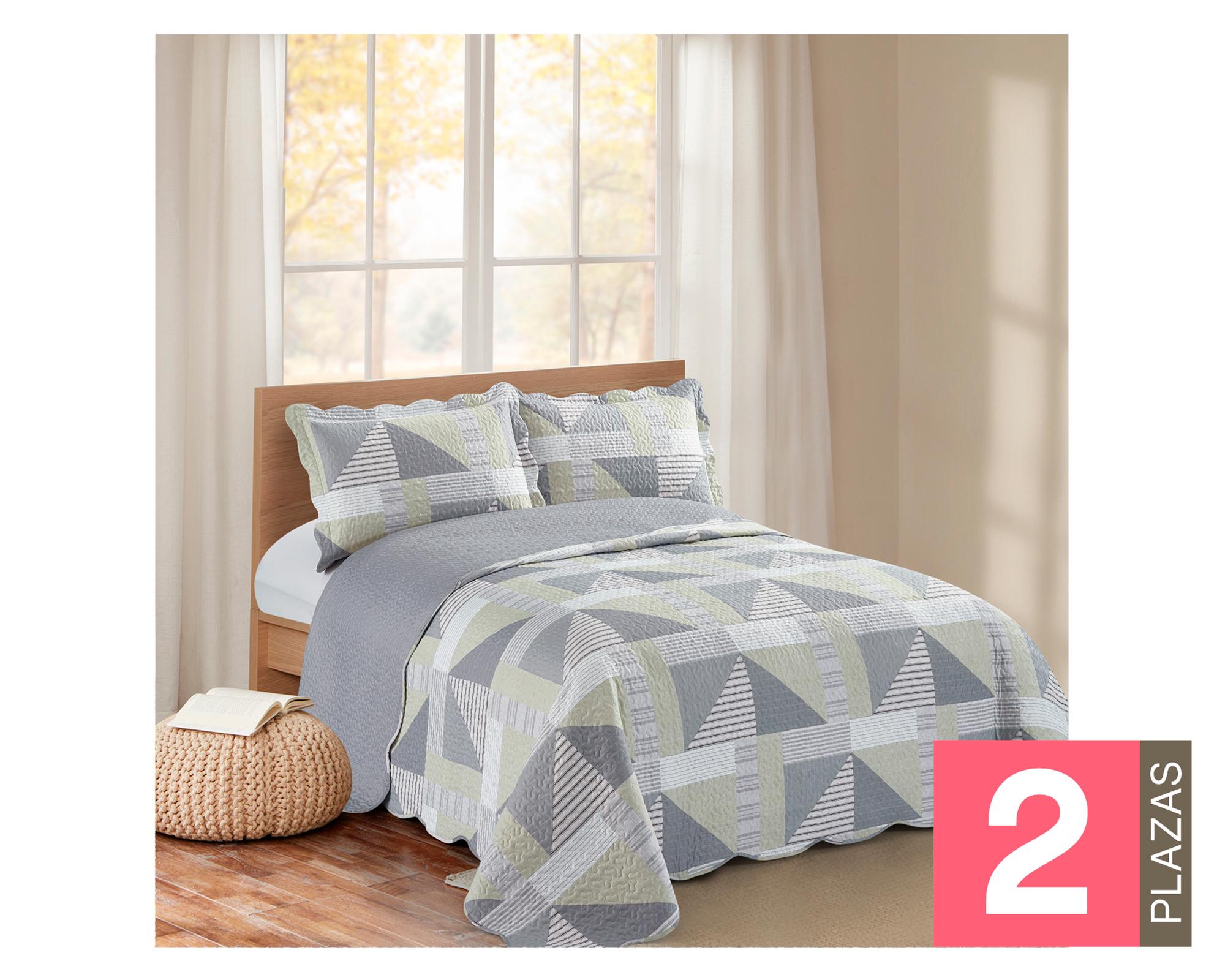 Quilt reversible 2 plazas Patchwork gris-0