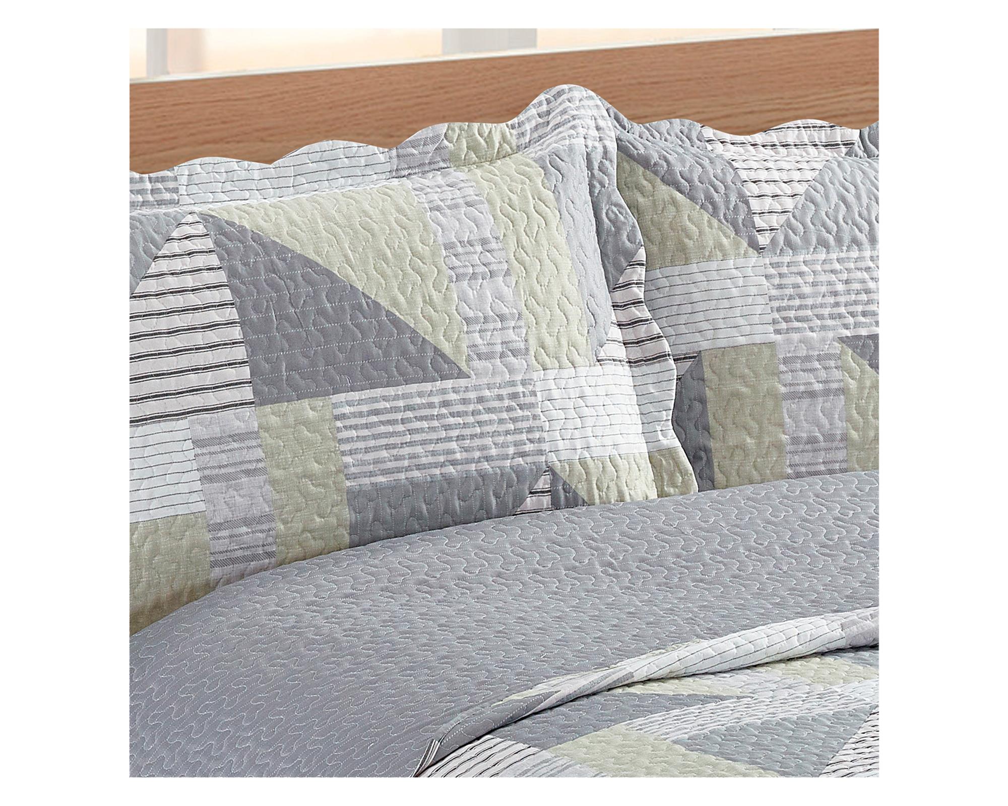 Quilt reversible 2 plazas Patchwork gris-2