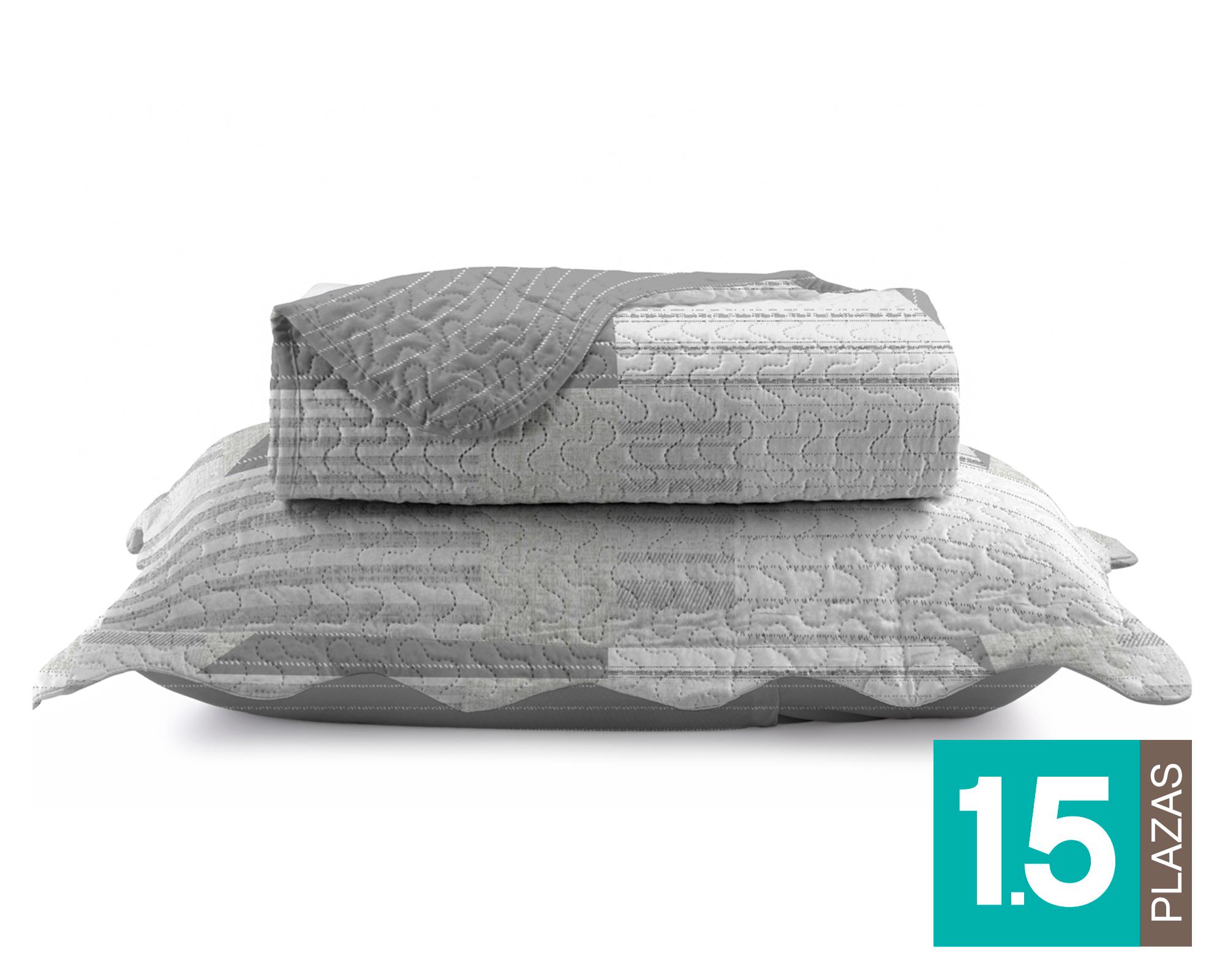 Quilt reversible 1.5 plaza Patchwork gris-0