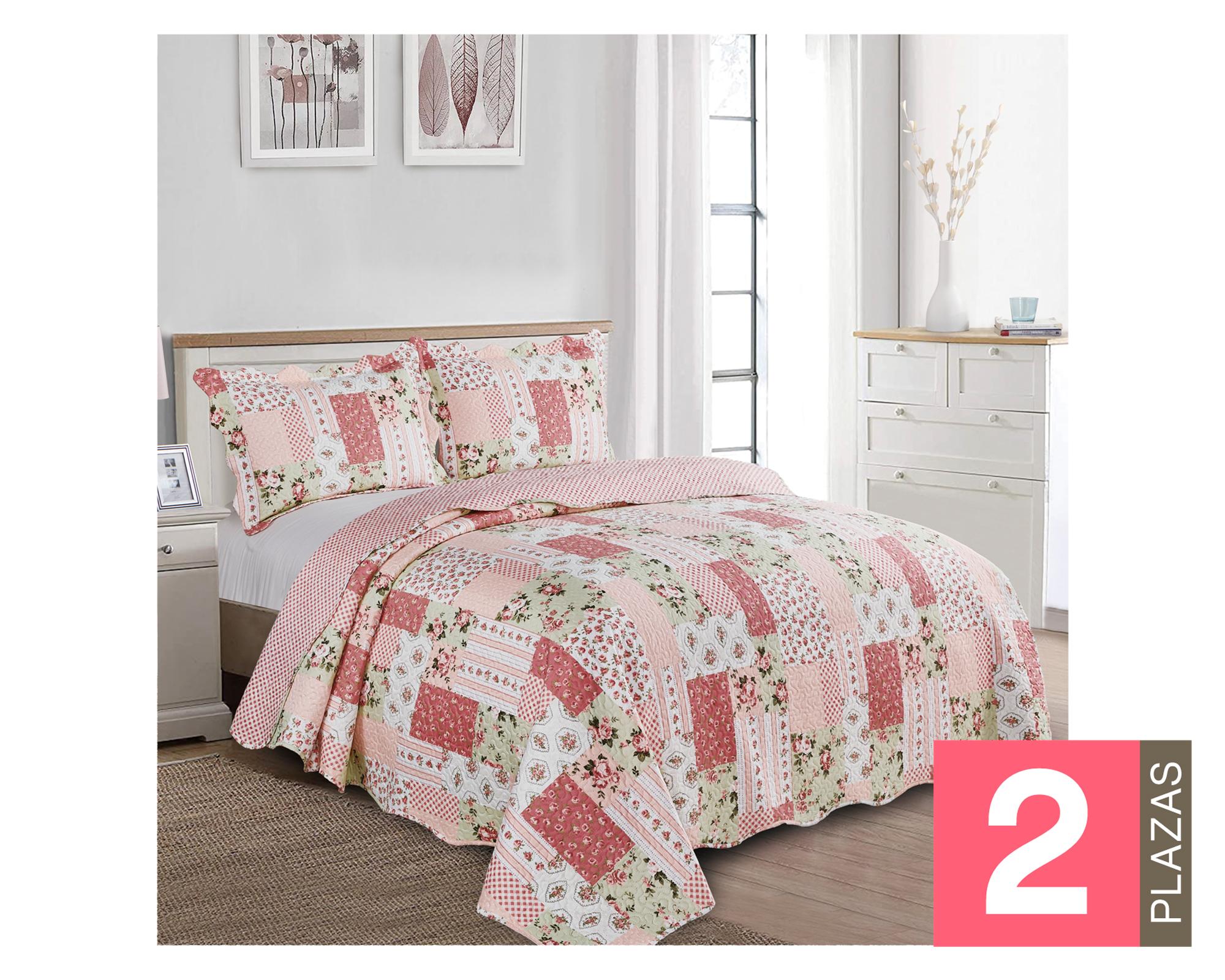 Quilt reversible 2 plazas Bali rosado-0