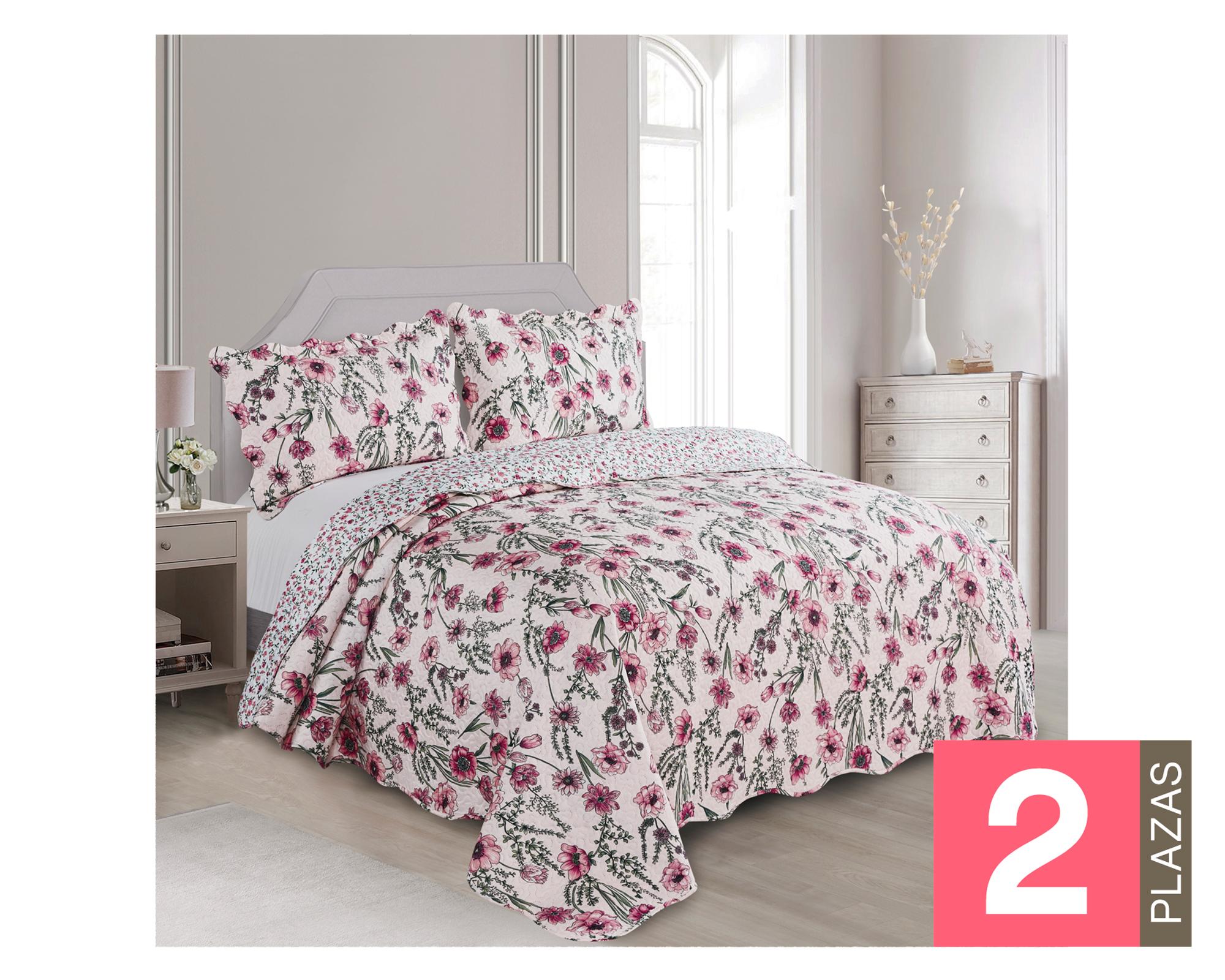 Quilt reversible 2 plazas Bali rosado-0