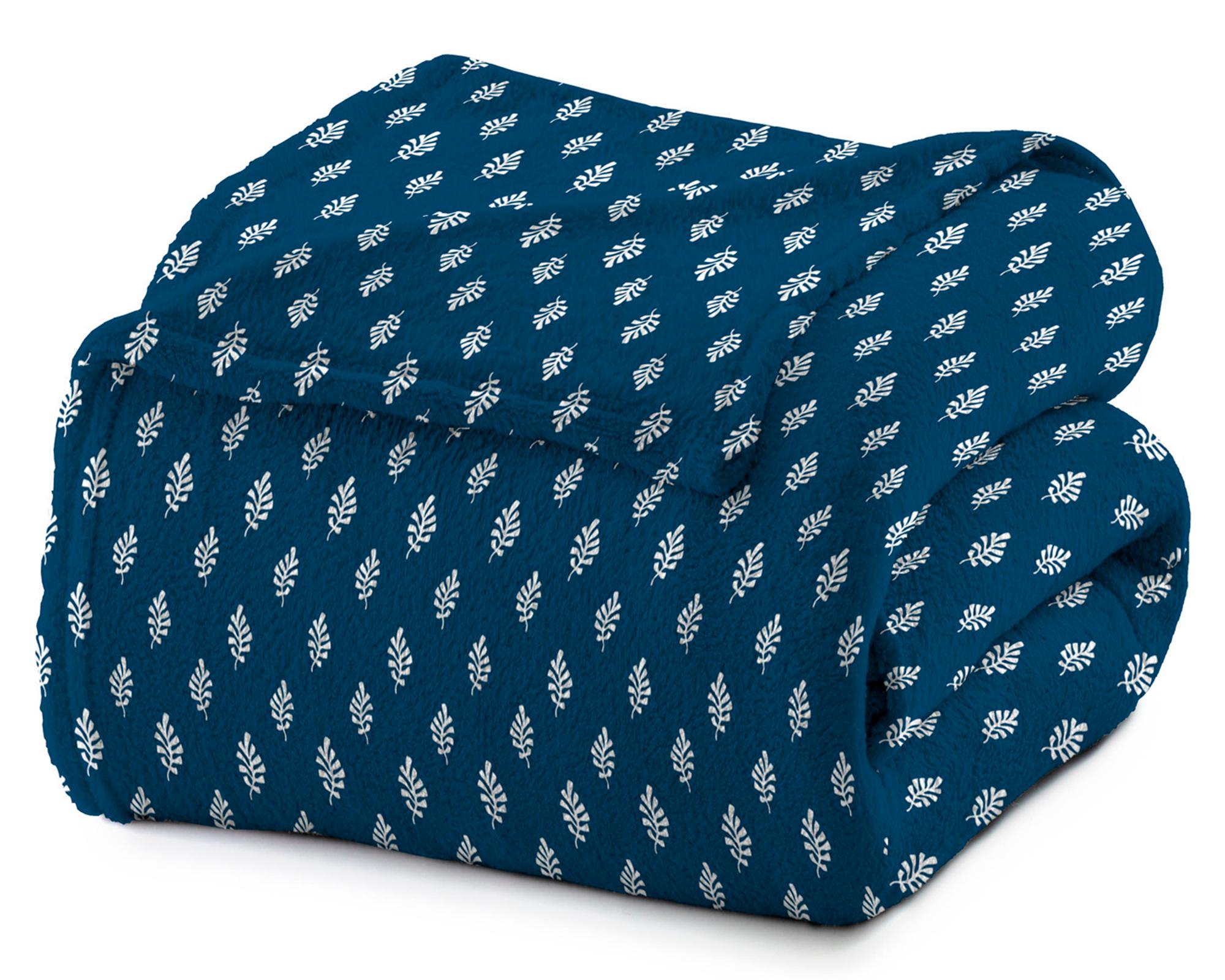 Frazada microfibra 2 plazas Hojas azul-1