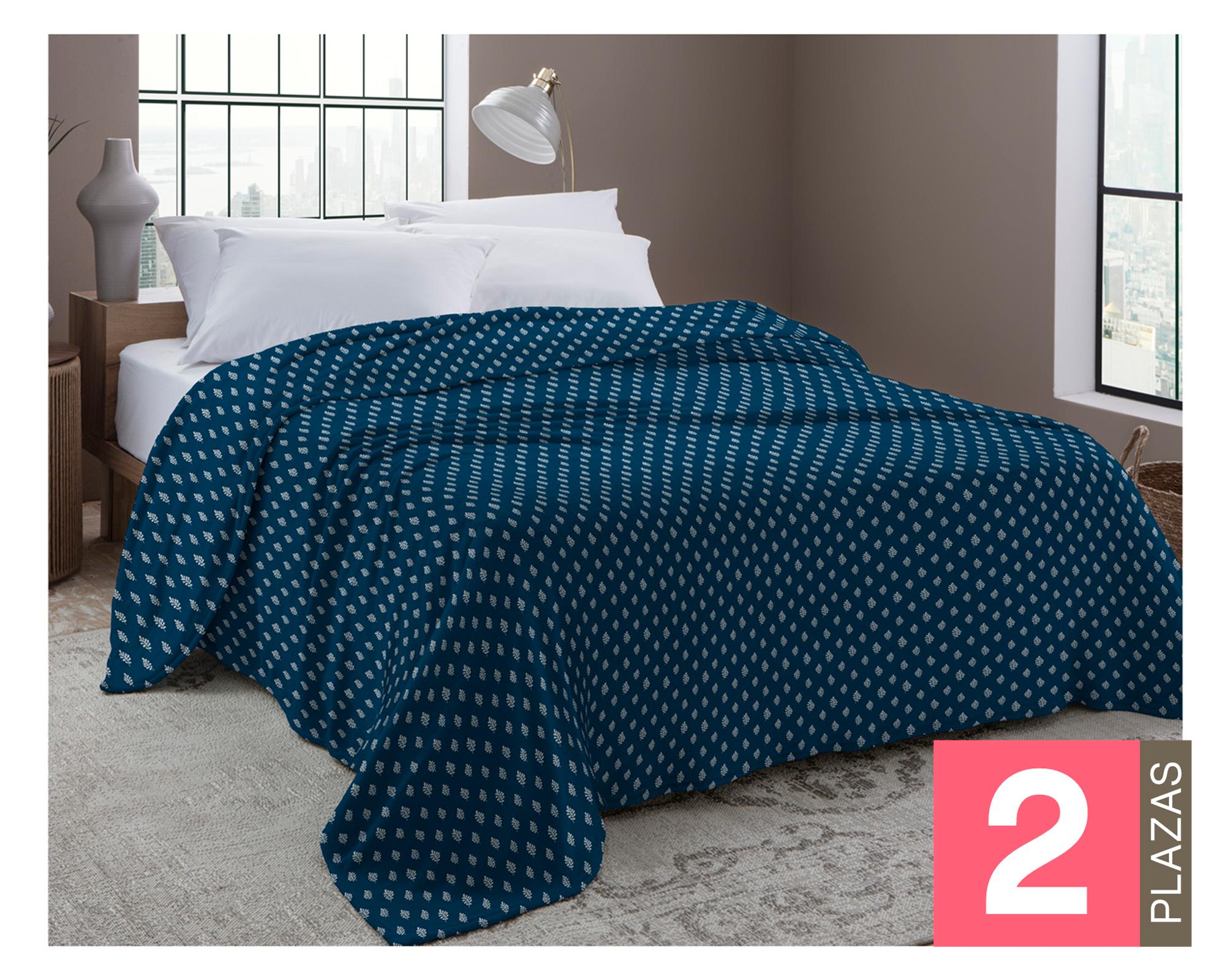 Frazada microfibra 2 plazas Hojas azul-0