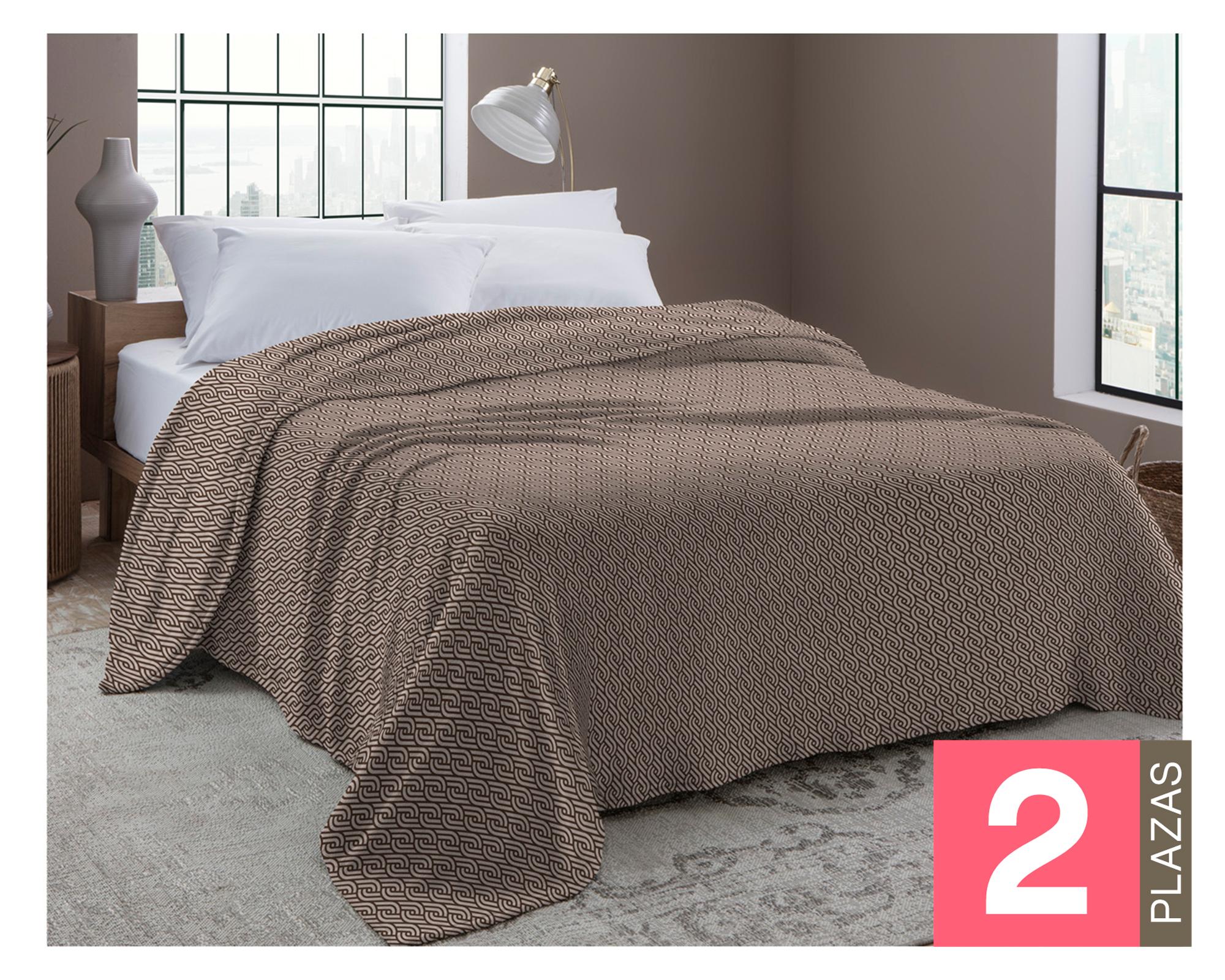 Frazada microfibra 2 plazas Trenzas café-0