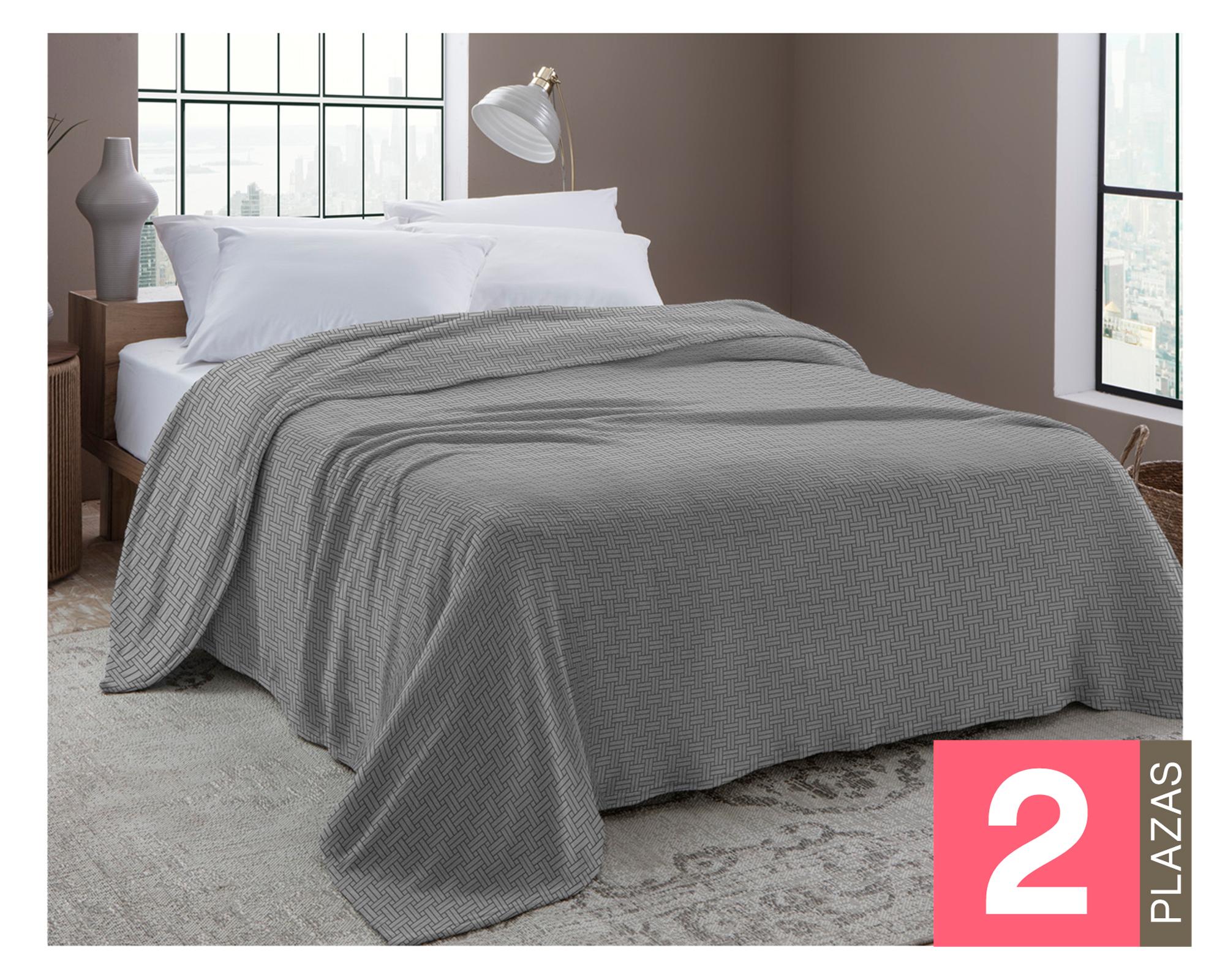 Frazada microfibra 2 plazas Cubos gris-0