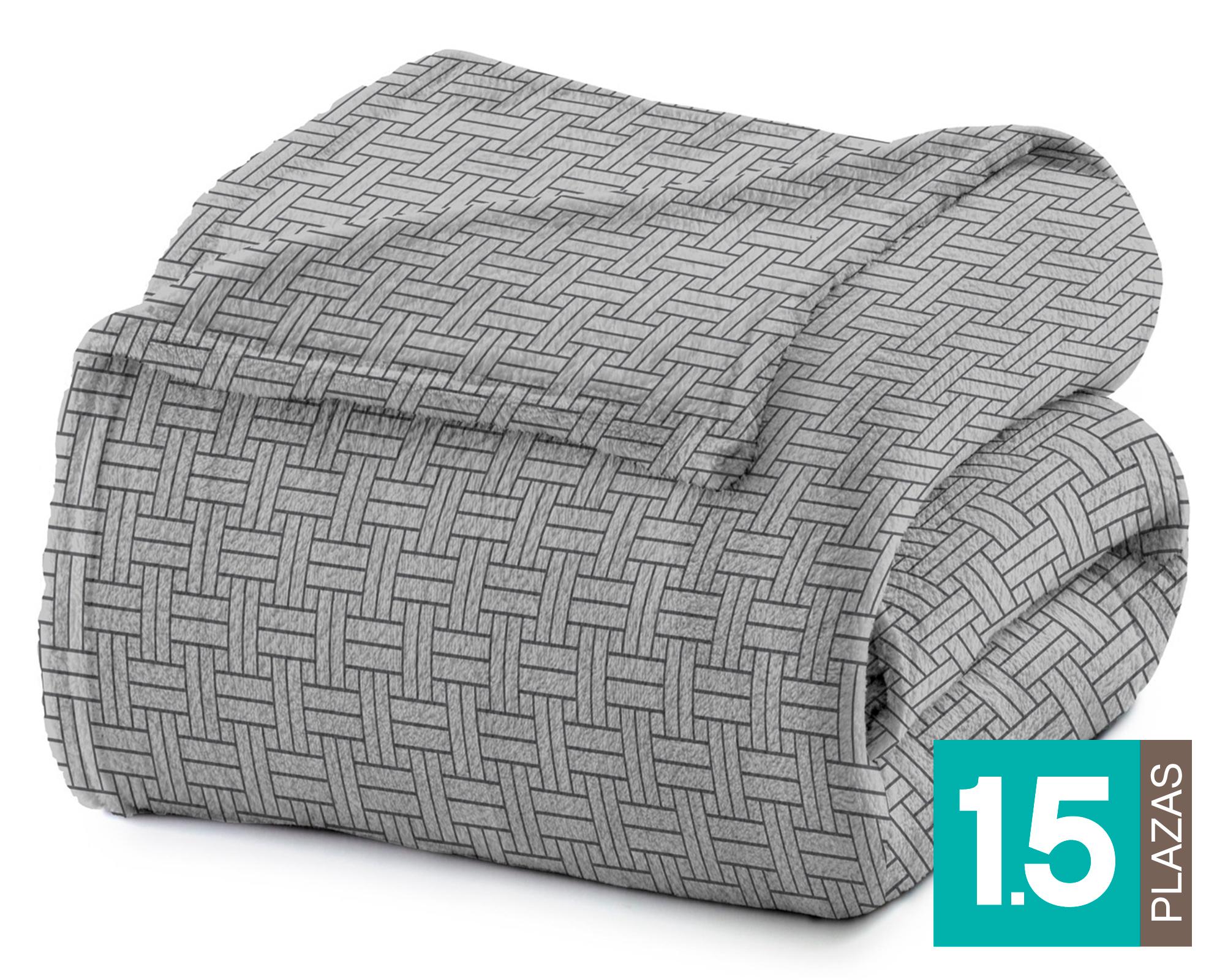 Frazada microfibra 1.5 plaza Cubos gris-0