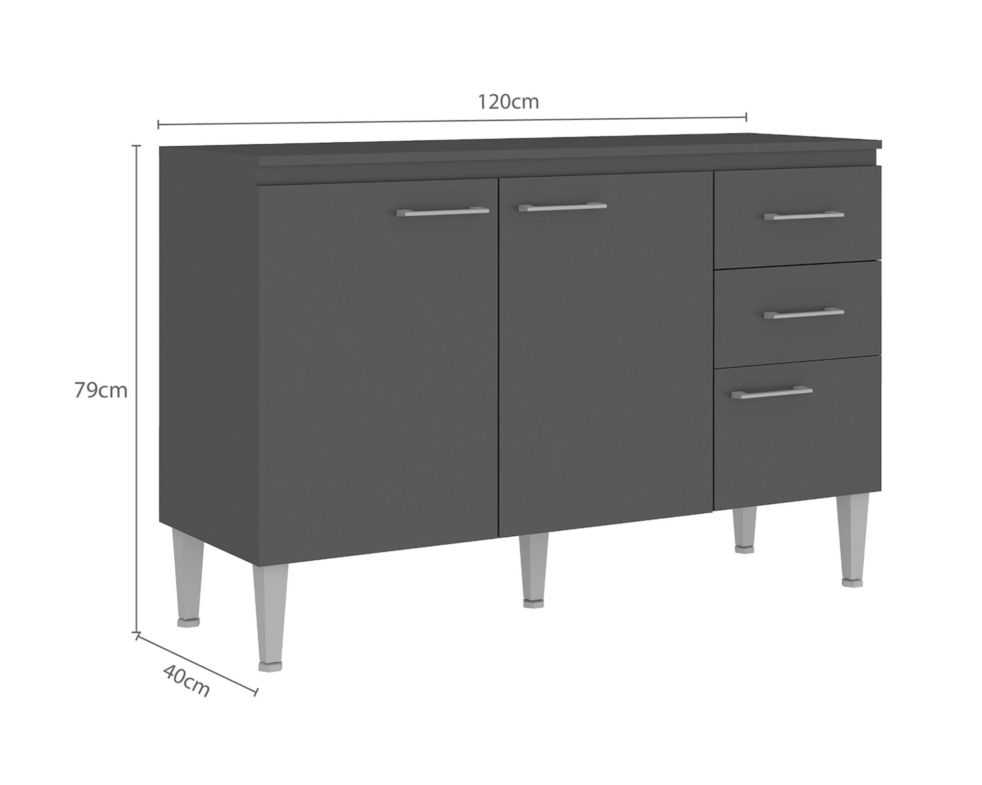 Mueble Base 3 puertas 2 cajones Opie gris-5