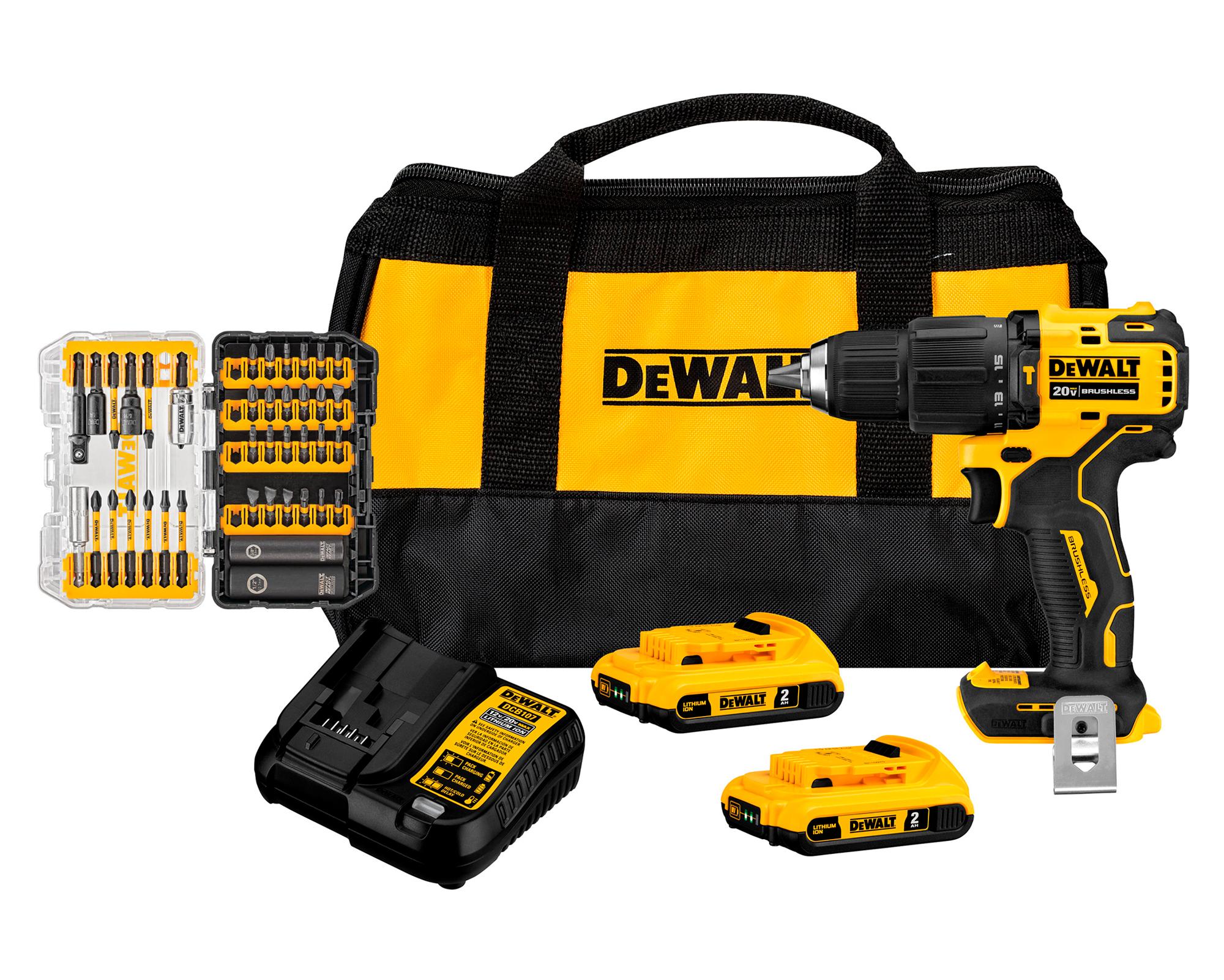 Taladro percutor 20V 13 mm + 2 baterías 2 Ah + set 40 piezas Impact DCD709D2-SET40-0