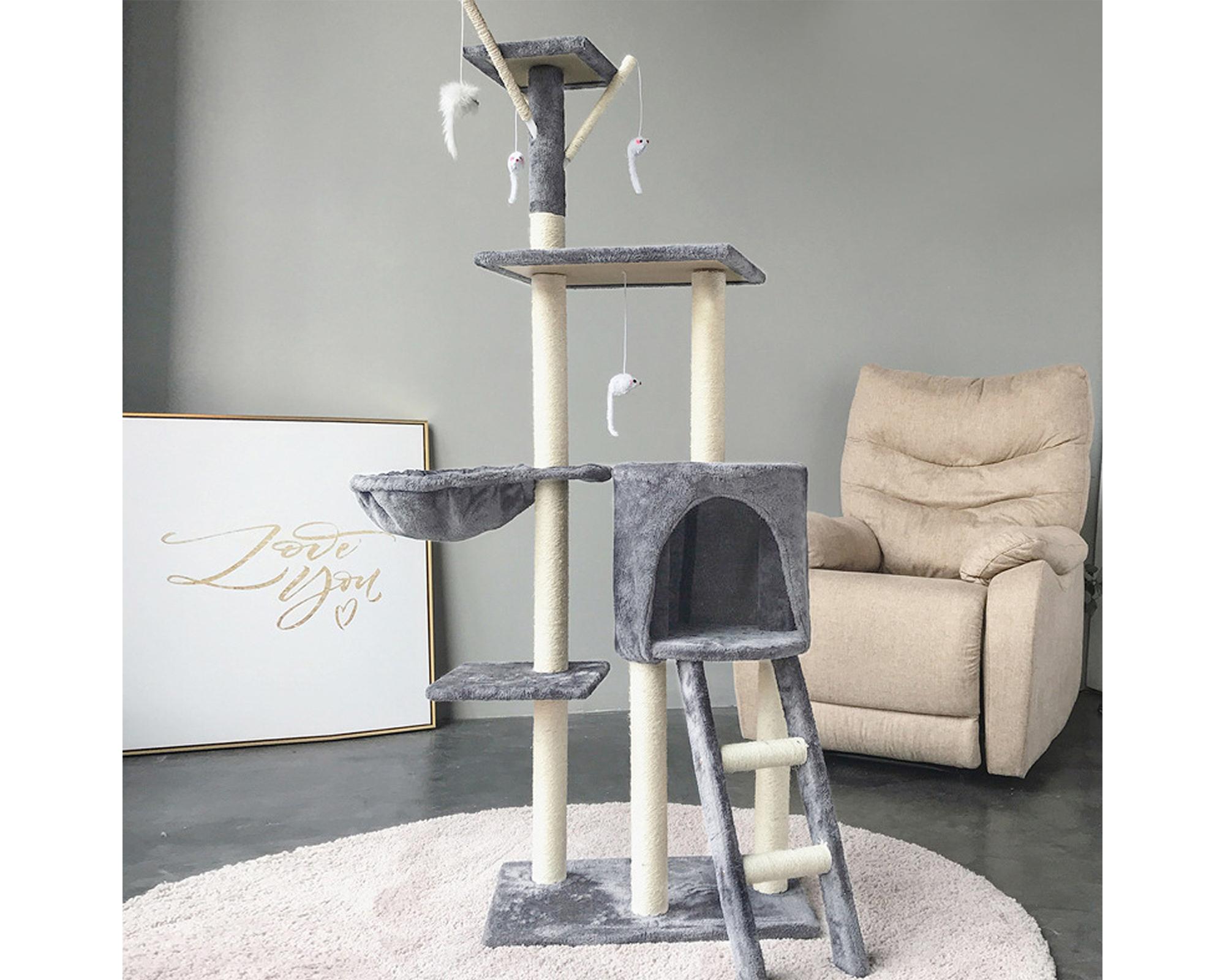 Rascador para gatos con hamaca R6323 gris 135x55x36 cm-4