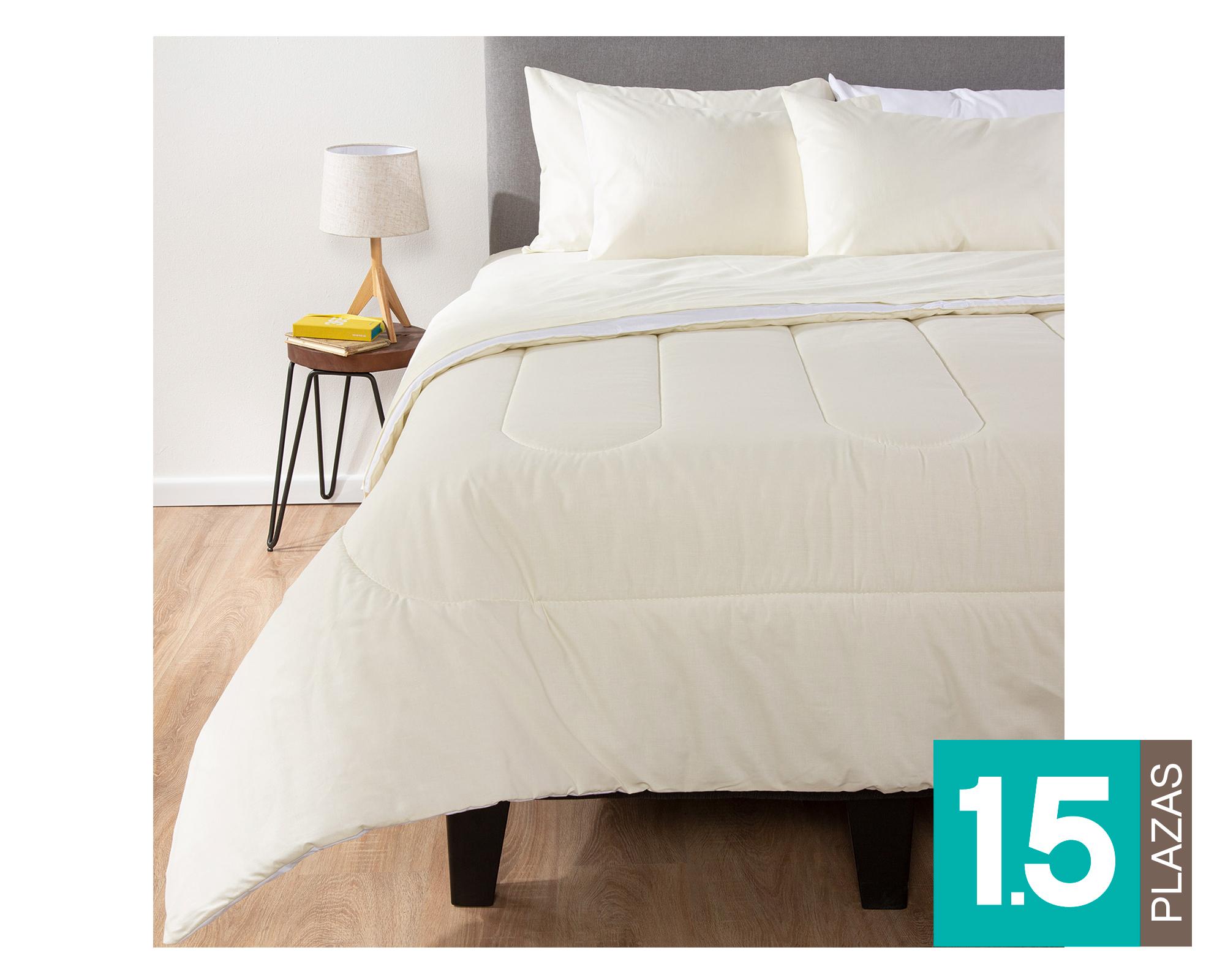 Plumón bicolor 1.5 plazas beige/blanco + Sábana beige + Sábana blanca-0