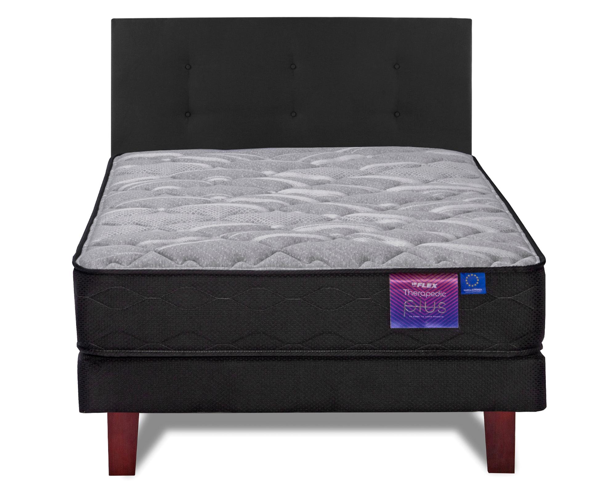 Cama europea Therapedic Plus  1.5 plazas + respaldo Royal negro-0