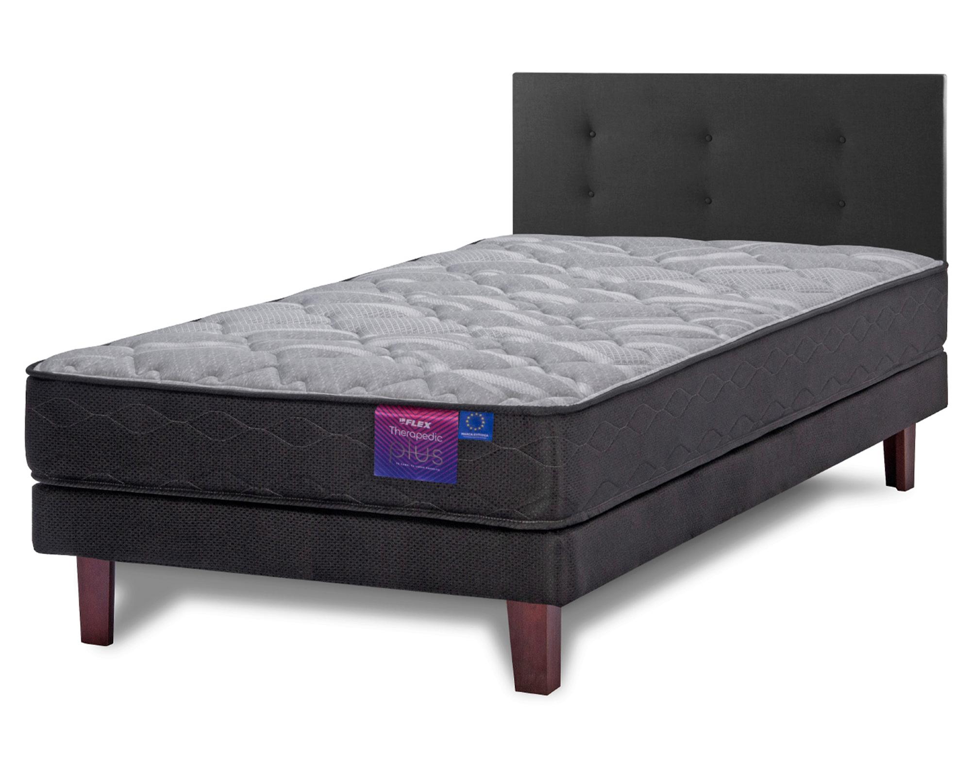 Cama europea Therapedic Plus  1.5 plazas + respaldo Royal negro-1