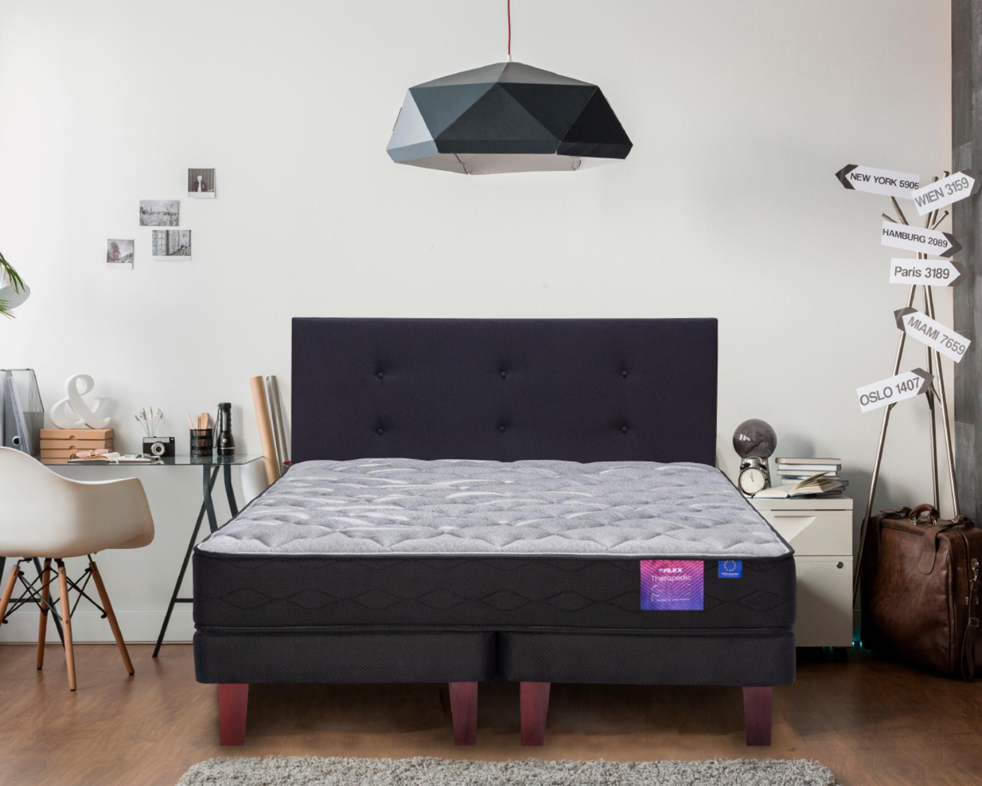 Cama europea Therapedic Plus  1.5 plazas + respaldo Royal negro-4