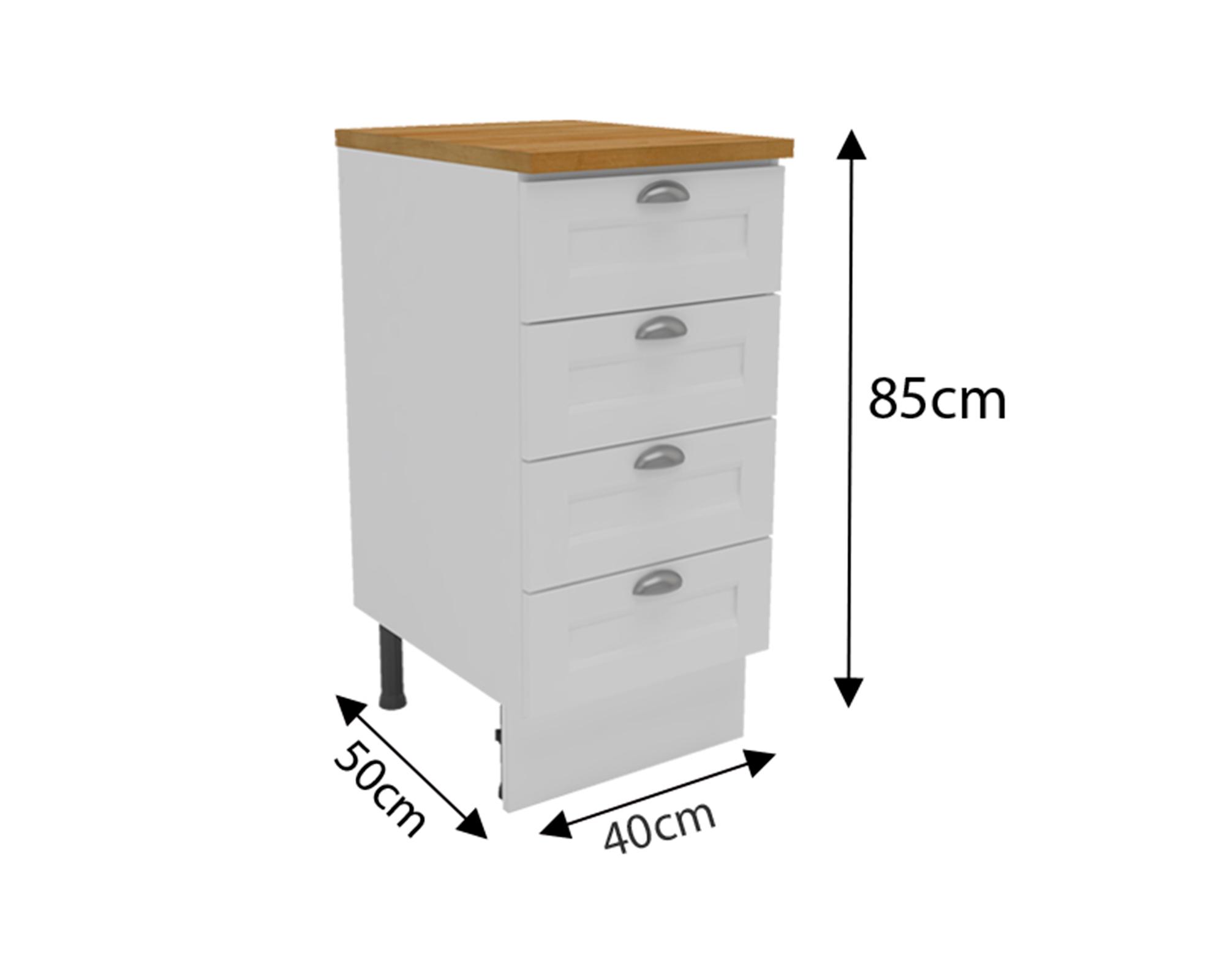 Mueble base cocina 40 cm 4 cajones Premier blanco-3