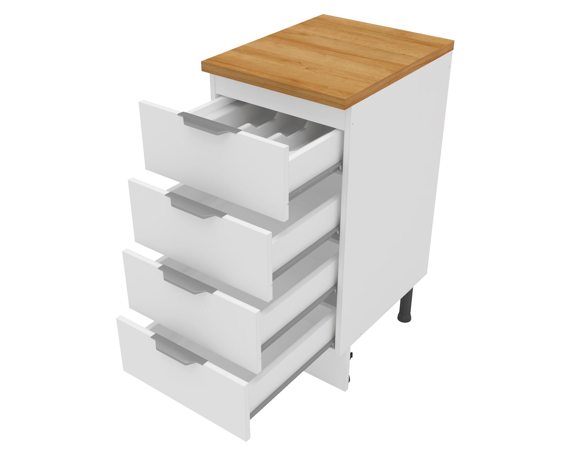 Mueble base cocina 40 cm 4 cajones Milano blanco-2