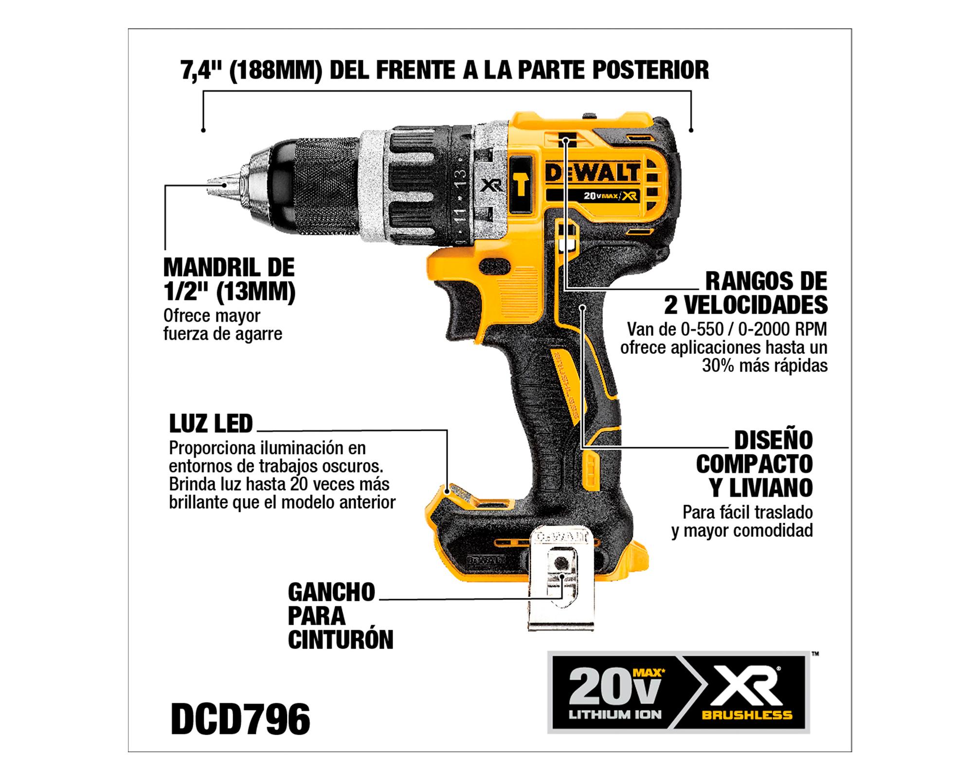 Kit taladro percutor 20V 13 mm DCD796-BS + 1 batería 4 Ah-1