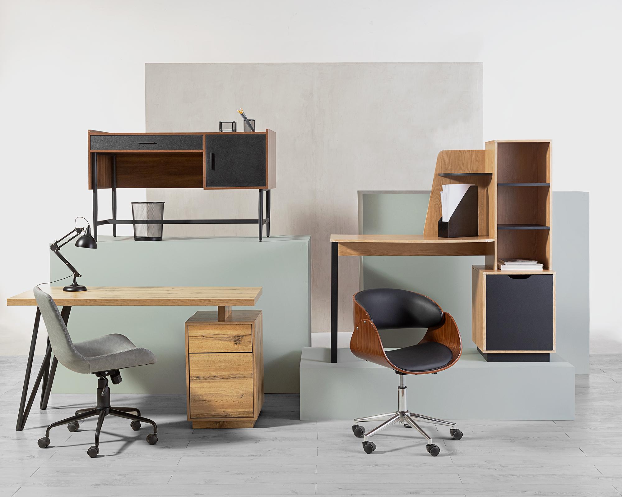 Escritorio Lam negro/natural 76x140x60 cm-1