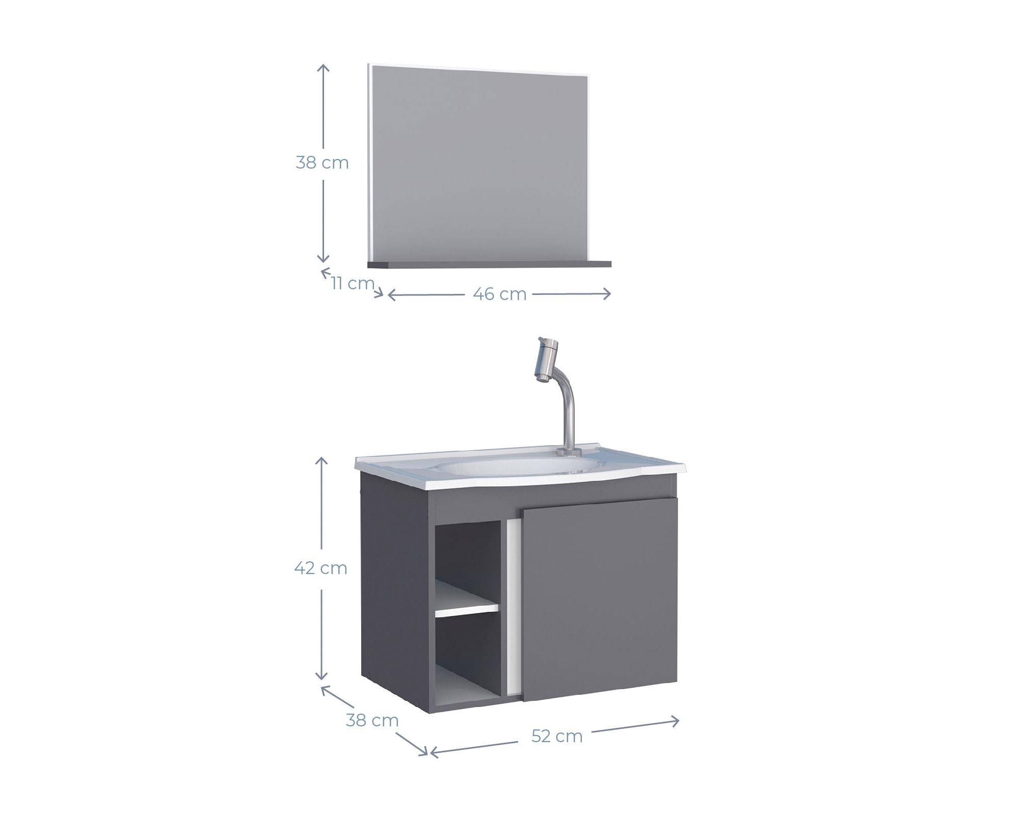 Mueble vanitorio 52 cm + espejo Safira gris-2