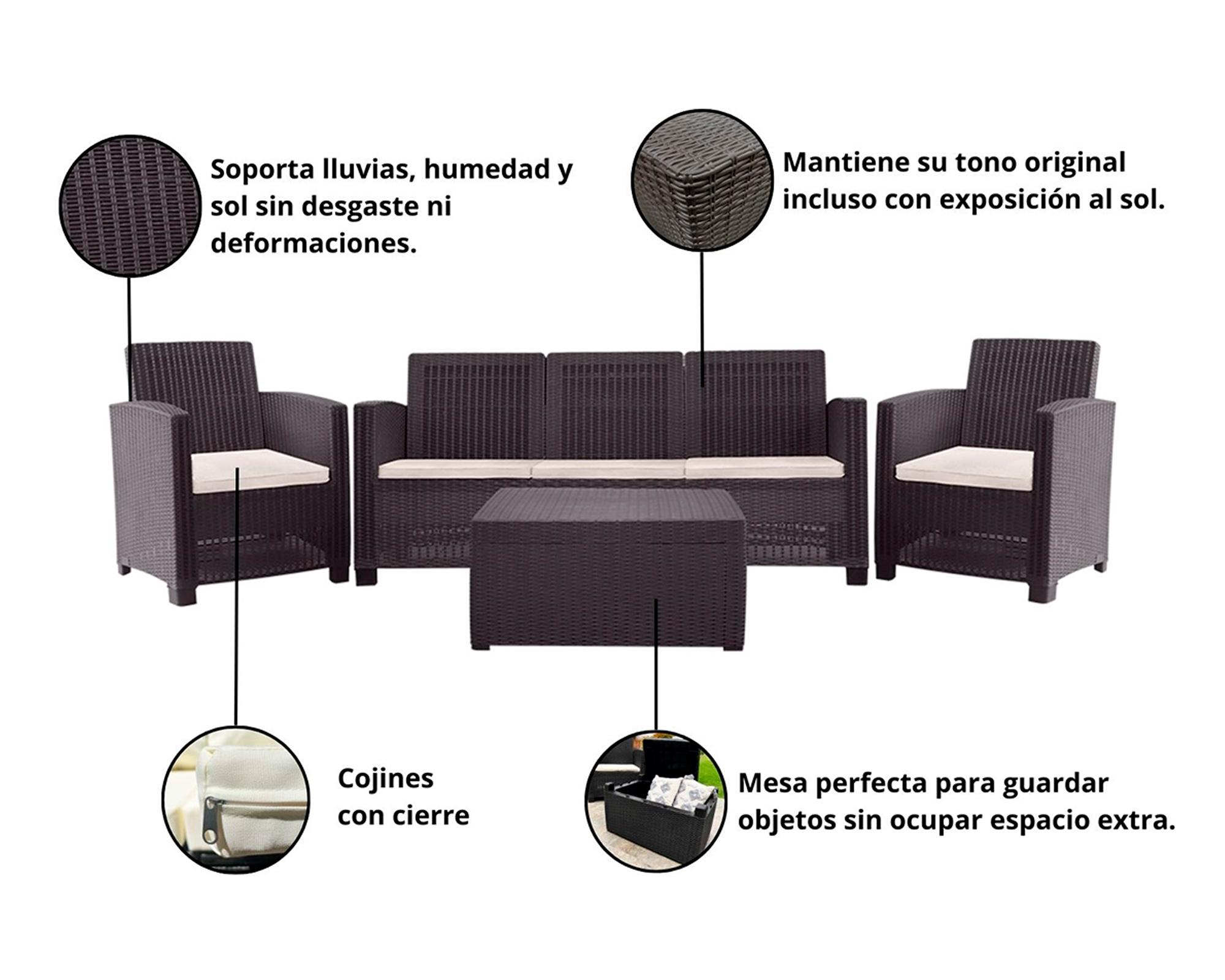 Set terraza 5 personas Sala Álamo Triple café/beige-2