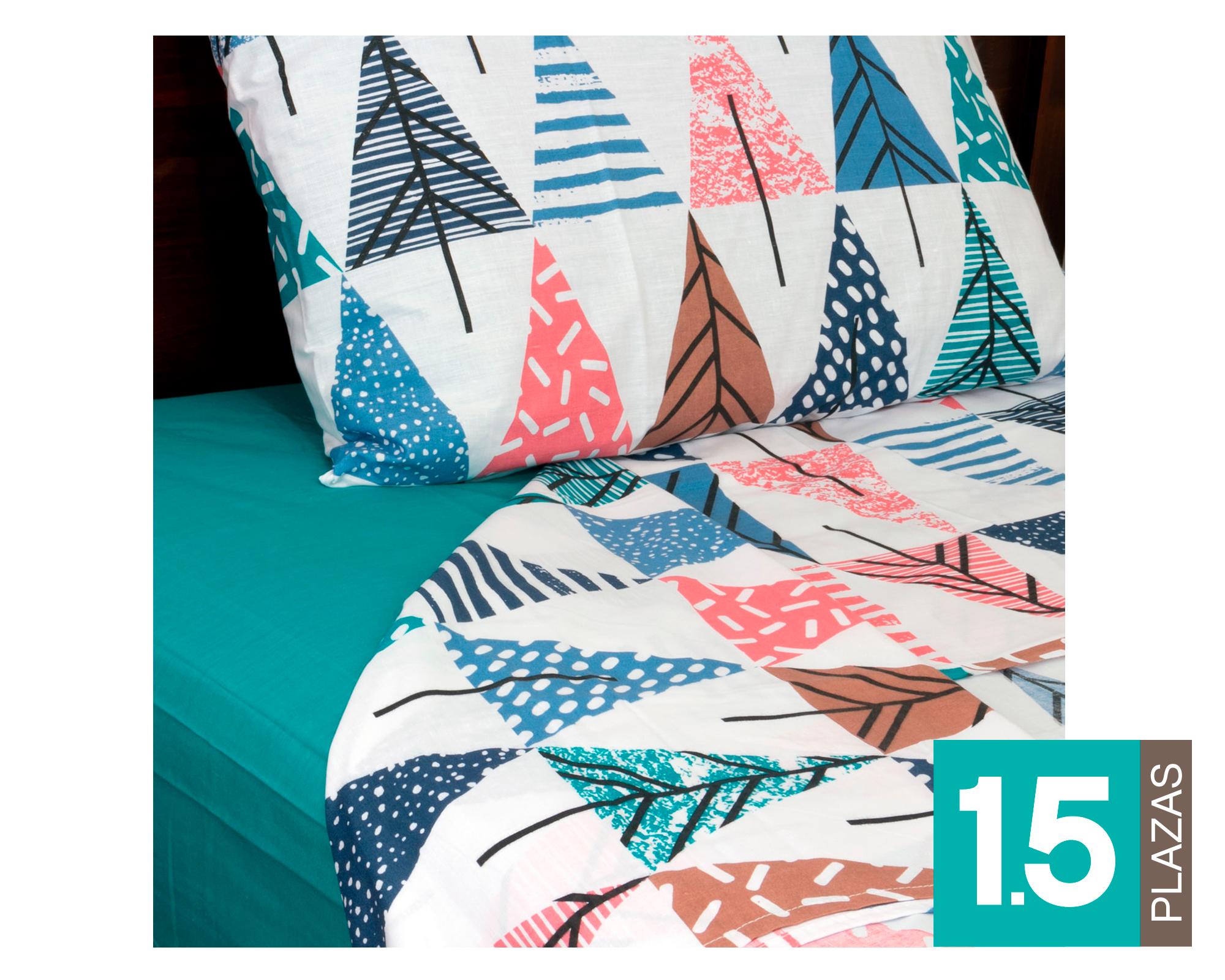 Juego de sábanas 1.5 Plazas 144H Pinos turquesa-0