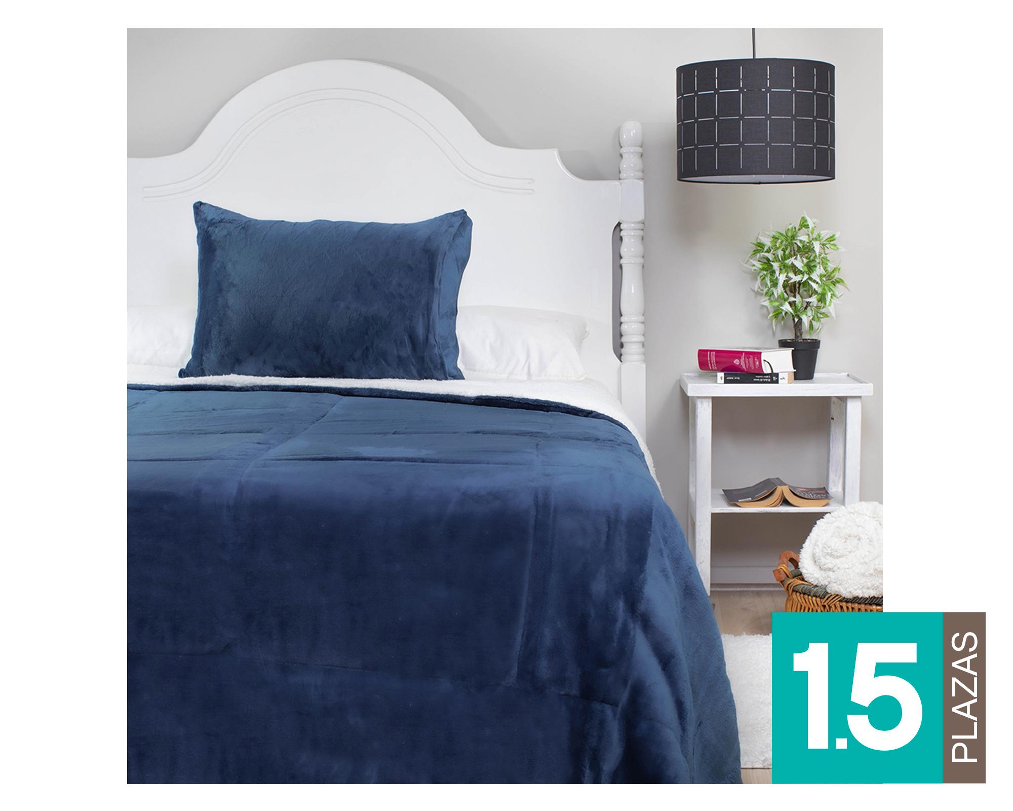 Cubrecama sherpa 1.5 plazas Flanel deluxe azul-0