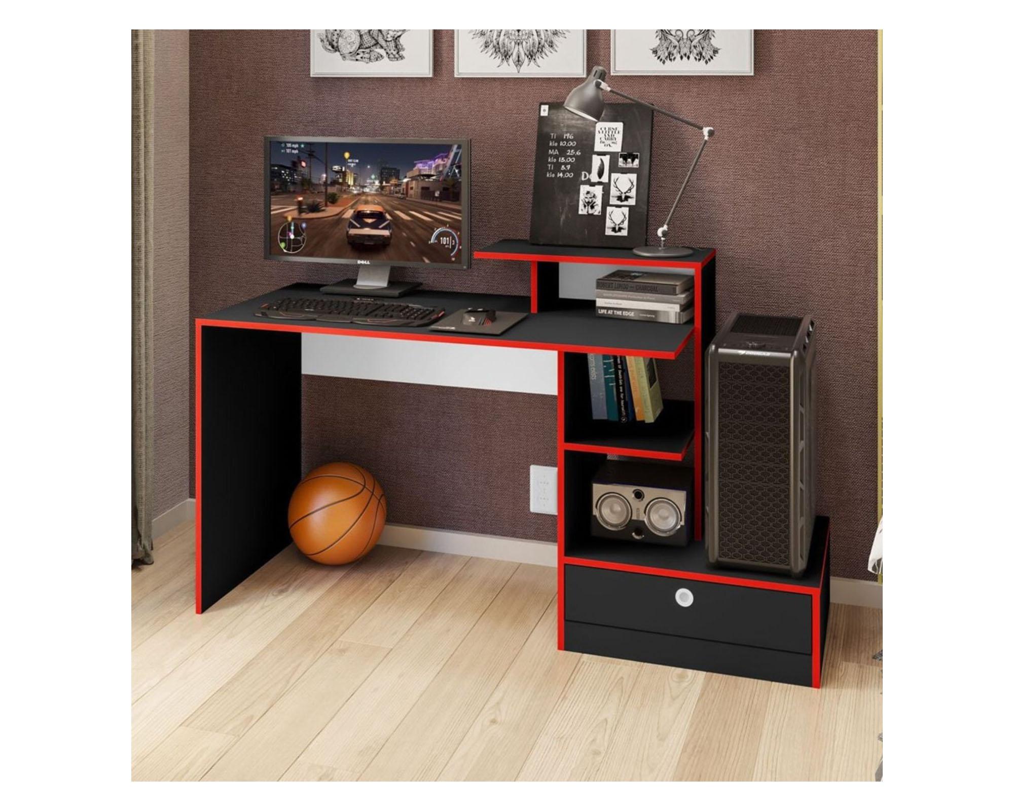 Escritorio gamer 1 cajón Power negro/rojo-1