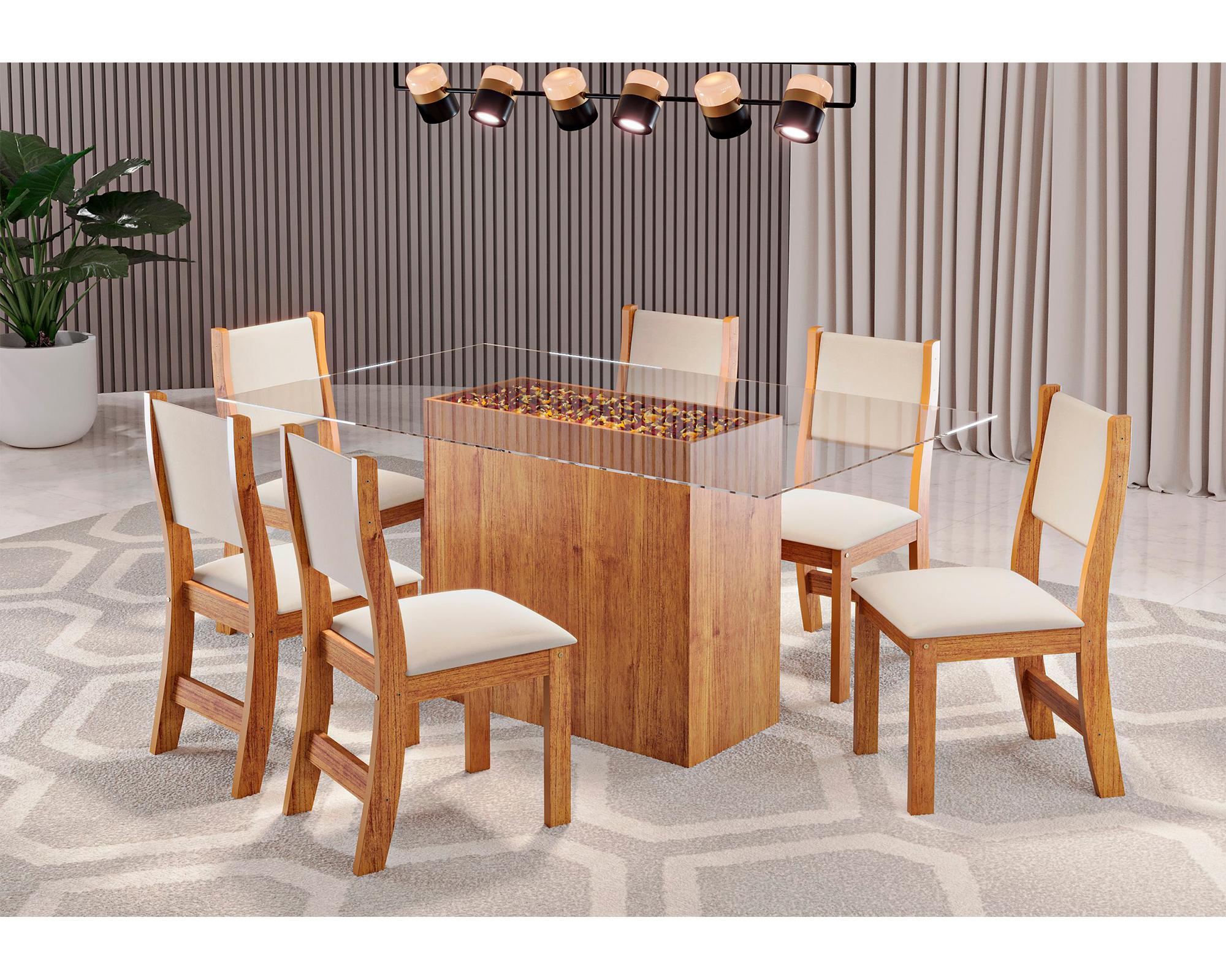 Comedor 6 sillas Canadá café claro/crema-2