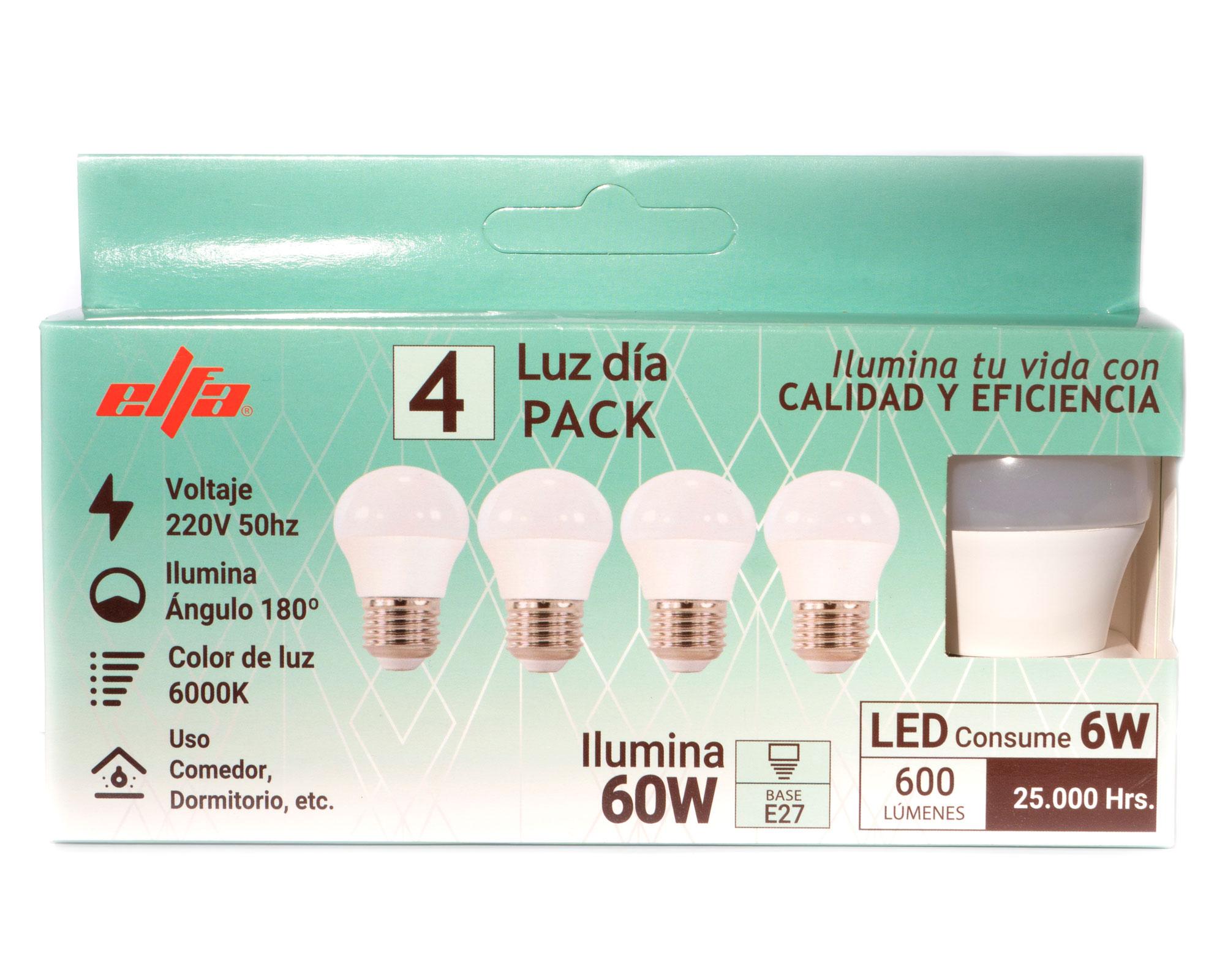 Pack 4 ampolletas Led G45 E27 Día 6 W-1