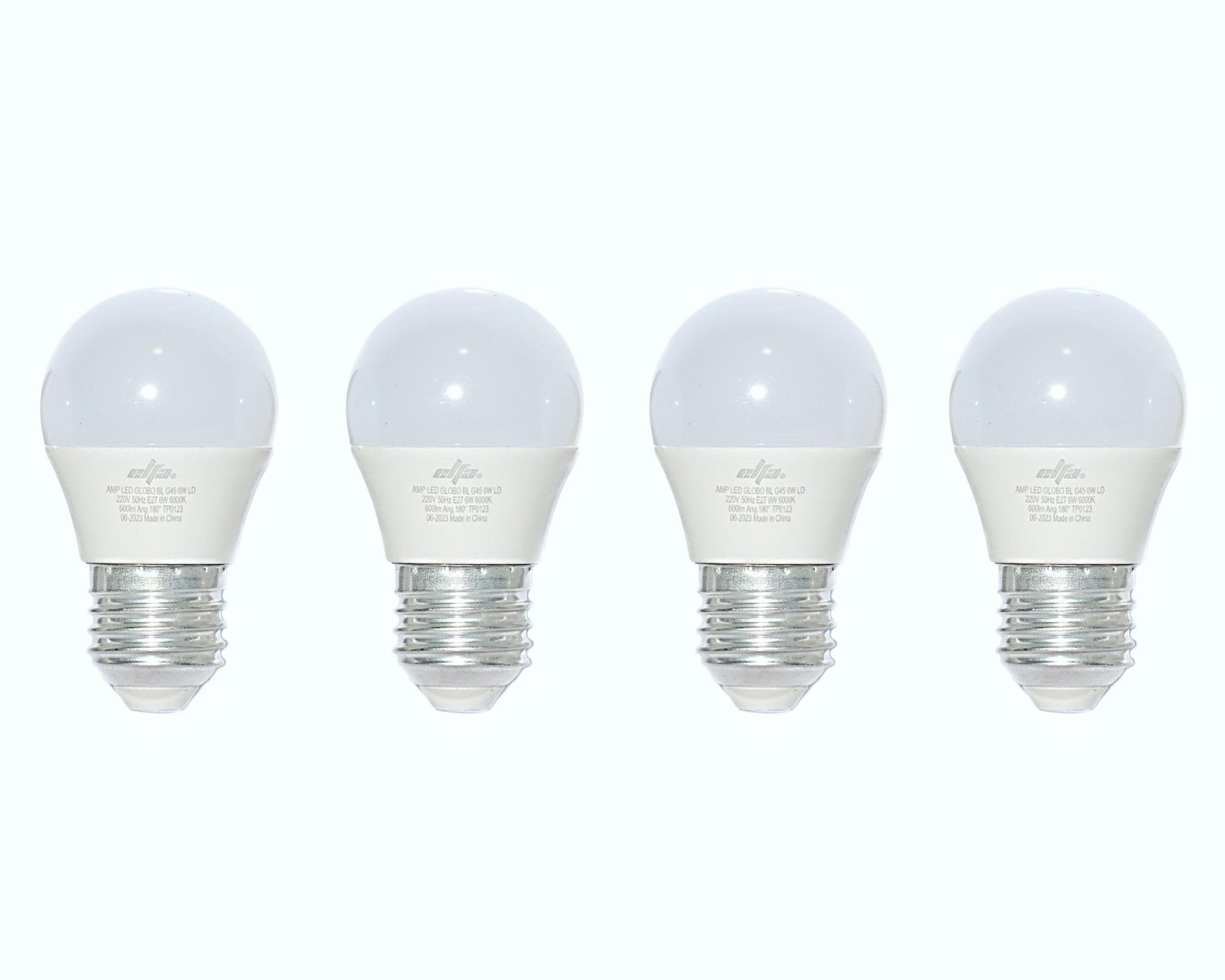 Pack 4 ampolletas Led G45 E27 Día 6 W-0